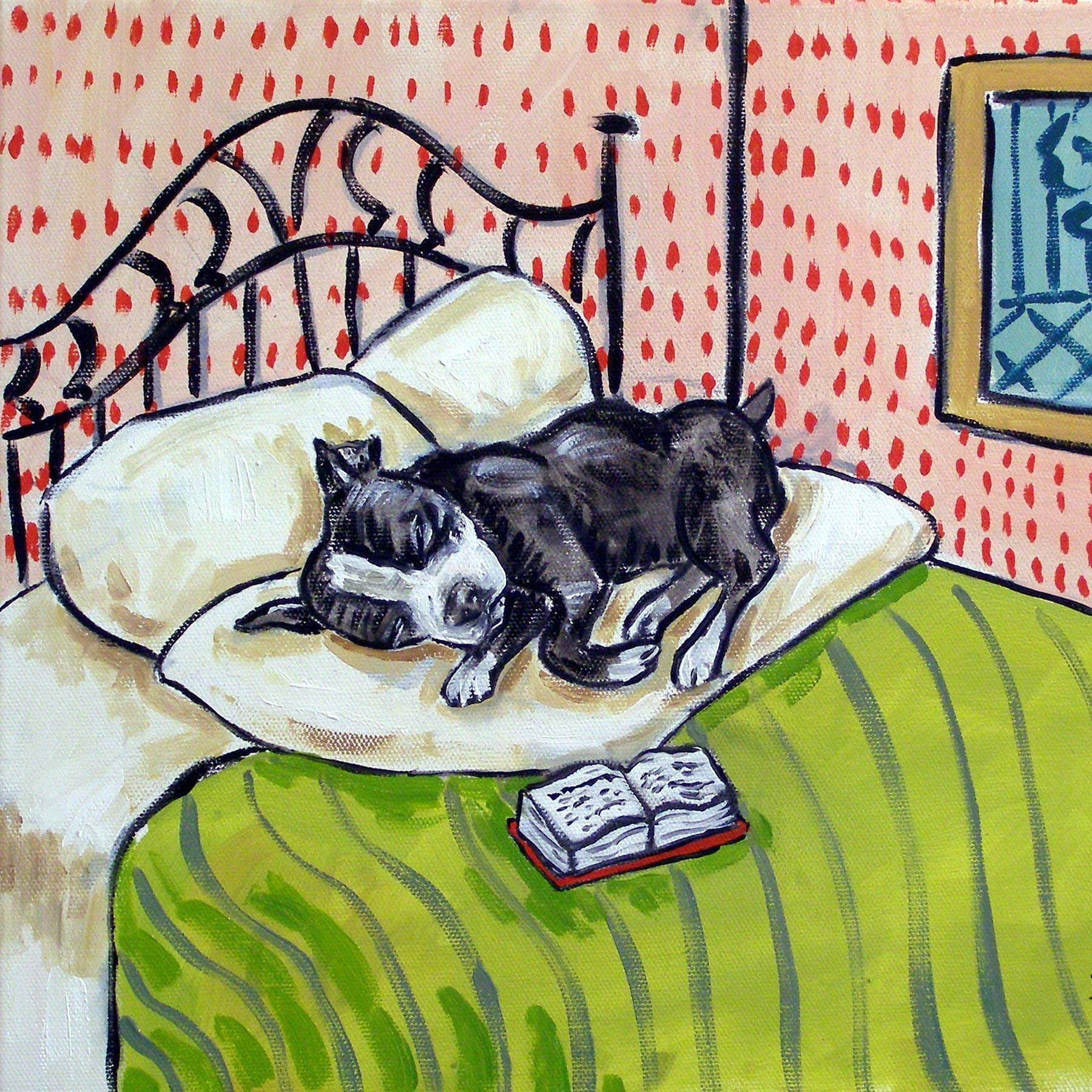 Boston Terrier Dog Art Tile Coaster Set - Cute Puppy Home Decor Gift for Dog Lovers - Perfect for Coffee Tables, Nightstands, and Pet-Themed Room Decor
