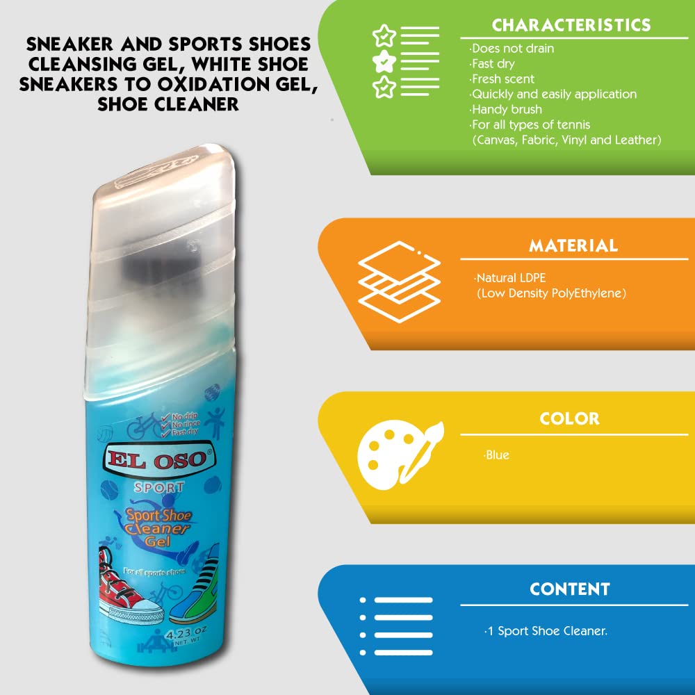 El Oso Sneaker & Sports Shoe Cleaning Gel - 4.23oz Shoe Cleaner for White Sneakers, Prevents Oxidation - Perfect for Gym Shoes, Running Sneakers & Casual Footwear Care