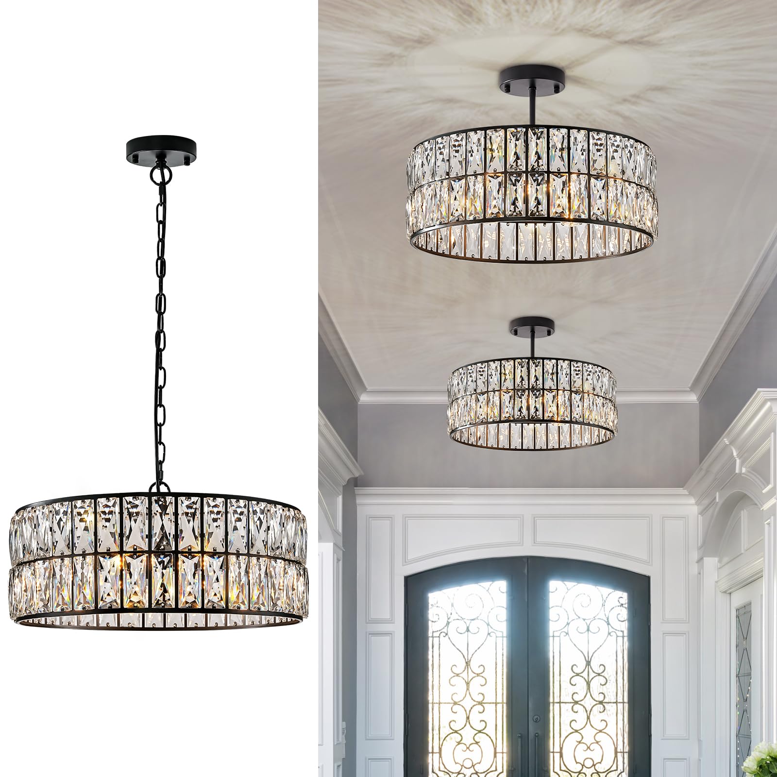 6-Light Black Crystal Chandelier - 18