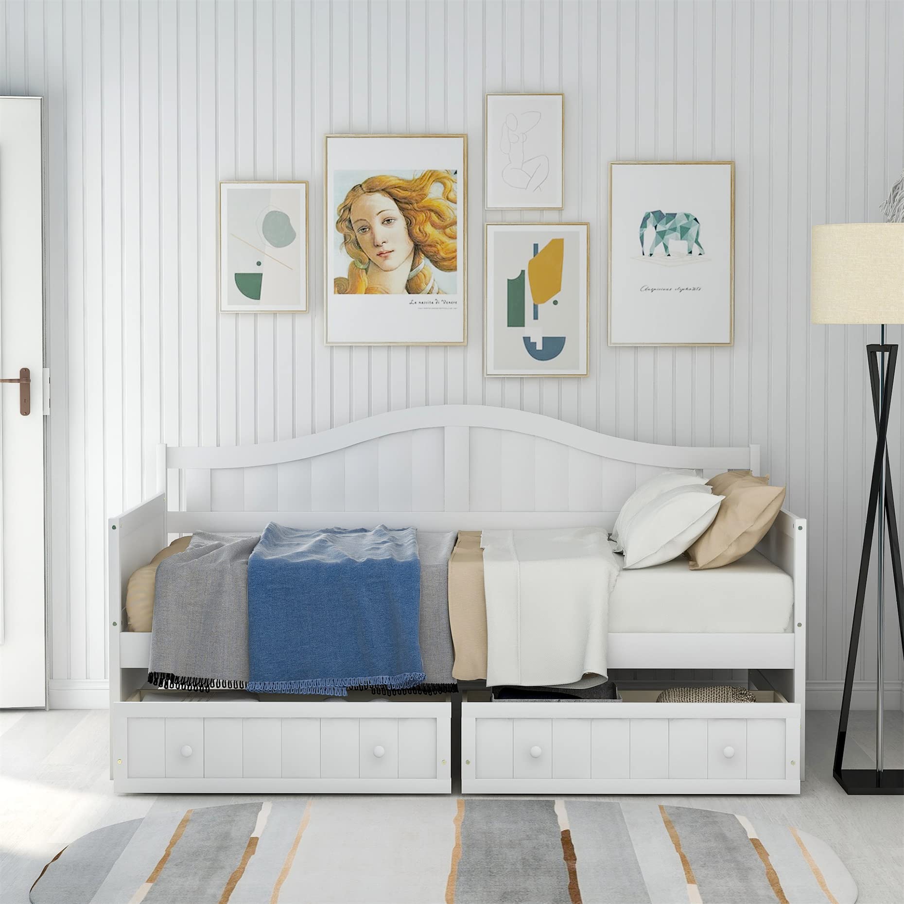 Harper & Bright Designs Twin Daybed with Storage Drawers - White Wood Twin Bed Sofa Bed Frame for Bedroom, Guest Room & Living Room | Space-Saving Multi-Functional Furniture for Small Apartments, Dorms & Home Offices