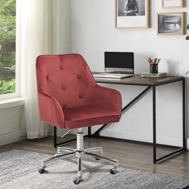 Modern Ergonomic Office Chair with Padded Linen Upholstery - Adjustable Swivel Desk Chair for Home Office, Bedroom & Living Room - Wine Red (Perfect for Remote Work, Gaming & Study)
