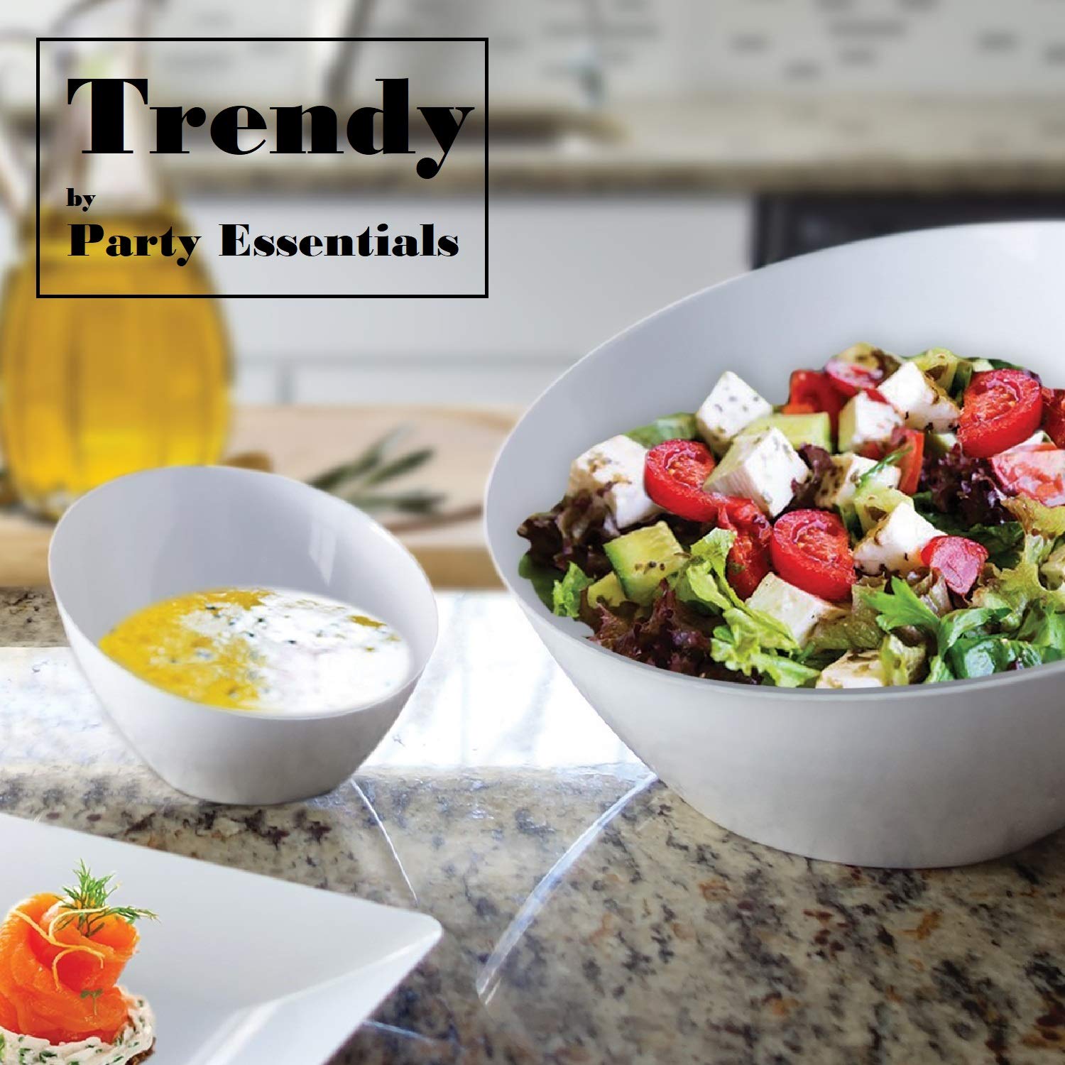 12-Pack White 20 oz Plastic Serving Angle Bowls for Snacks, Appetizers & Salad – Perfect for Parties, Picnics & Catering Events
