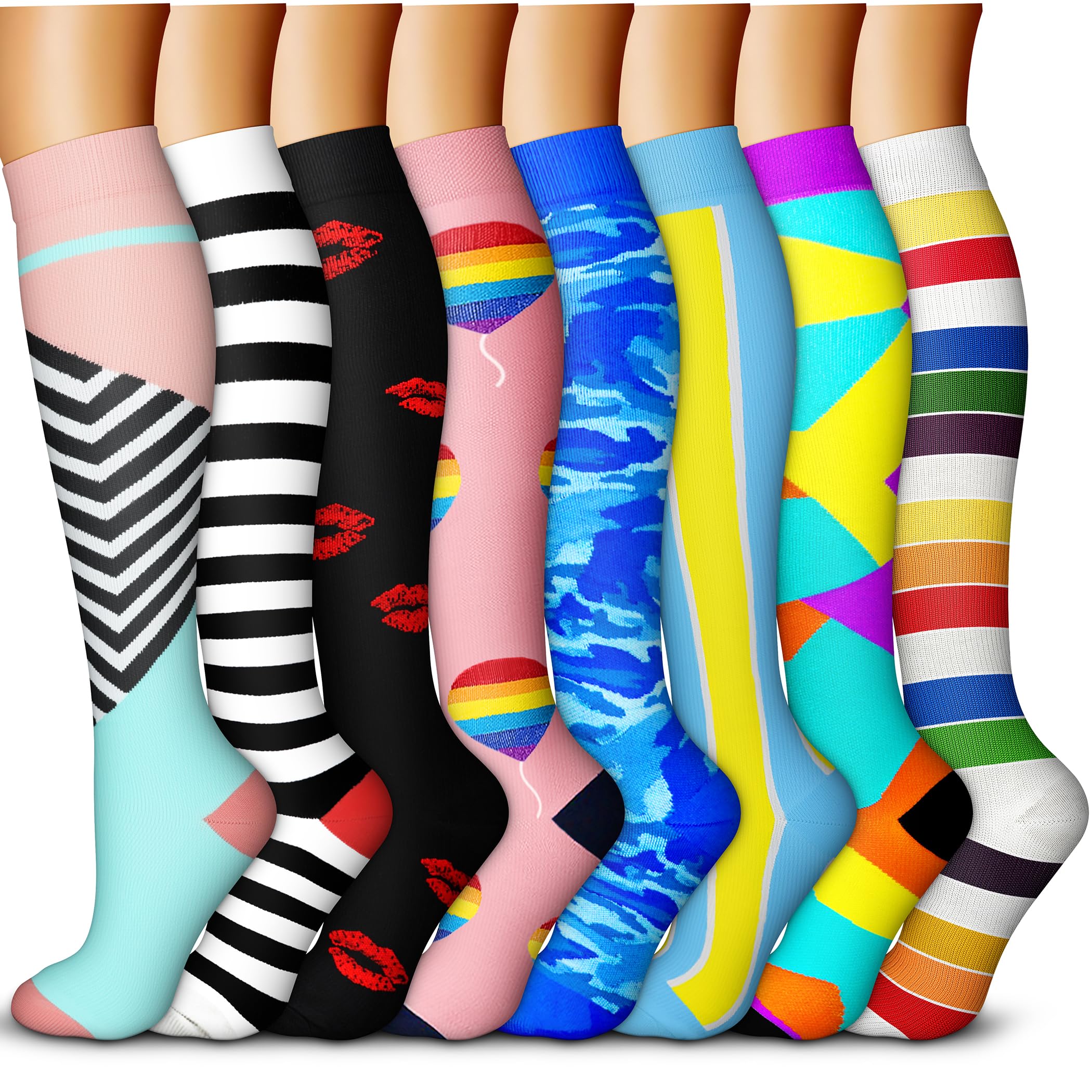 QUXIANG Copper Compression Socks for Women & Men (8 Pairs) - 15-20 mmHg Graduated Support - Best for Running, Cycling & Athletic Performance - Improve Blood Circulation & Reduce Swelling - Perfect for Travel, Workouts & Recovery