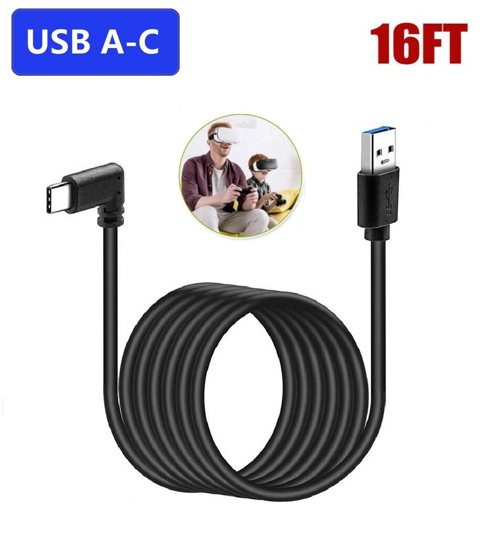 Oculus Quest Link Cable 16FT - High-Speed USB 3.2 Gen1 VR Headset Cable with Fast Charging | Angled Type C to USB A for Oculus Quest 2/Rift S | Perfect for PC VR Gaming & Extended Play Sessions