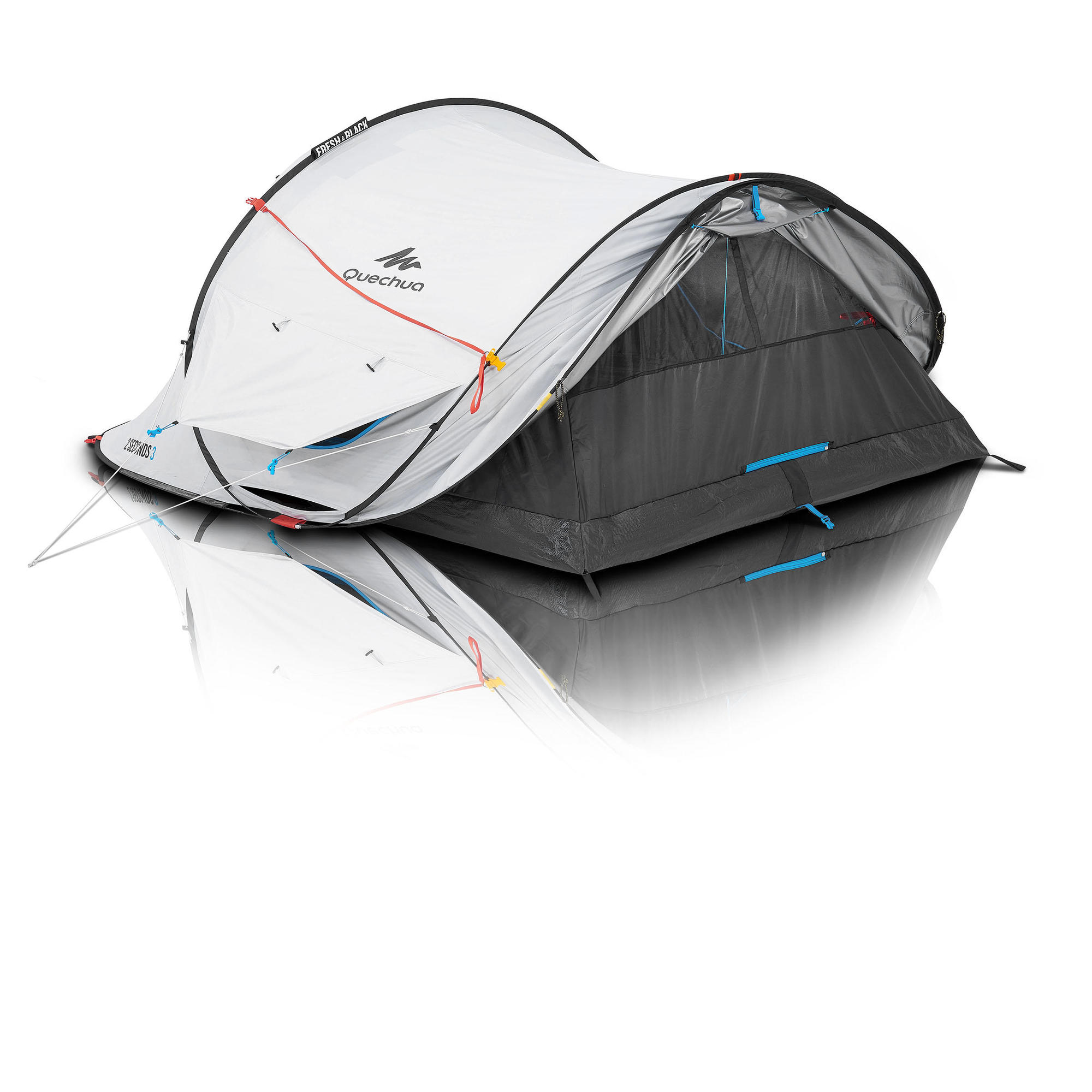 Quechua 2 Second Fresh & Black Waterproof Pop Up Camping Tent for 3 Person - Instant Setup for Hiking, Backpacking & Outdoor Adventures