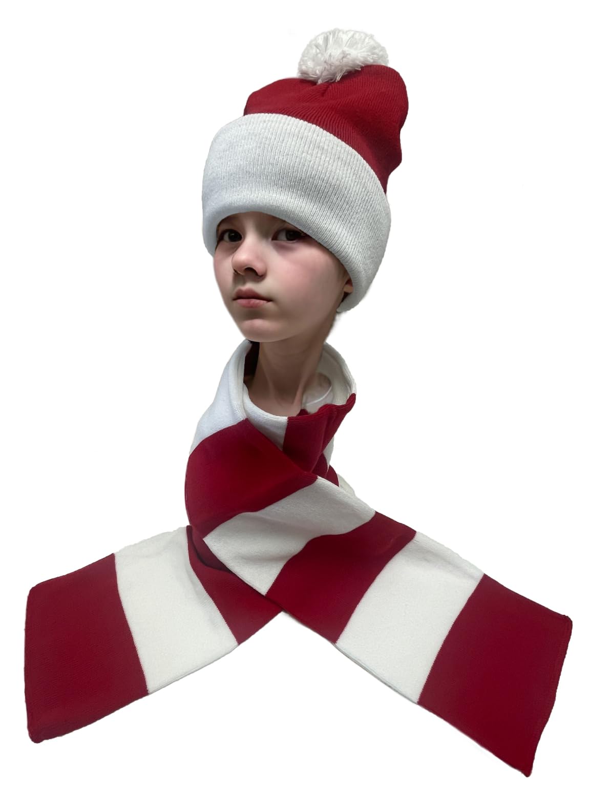 Unisex Red White Beanie Hat with/without Pom Pom - Warm Winter Knit Hat for Men & Women - Perfect for Costumes, Skiing & Cold Weather Outfits