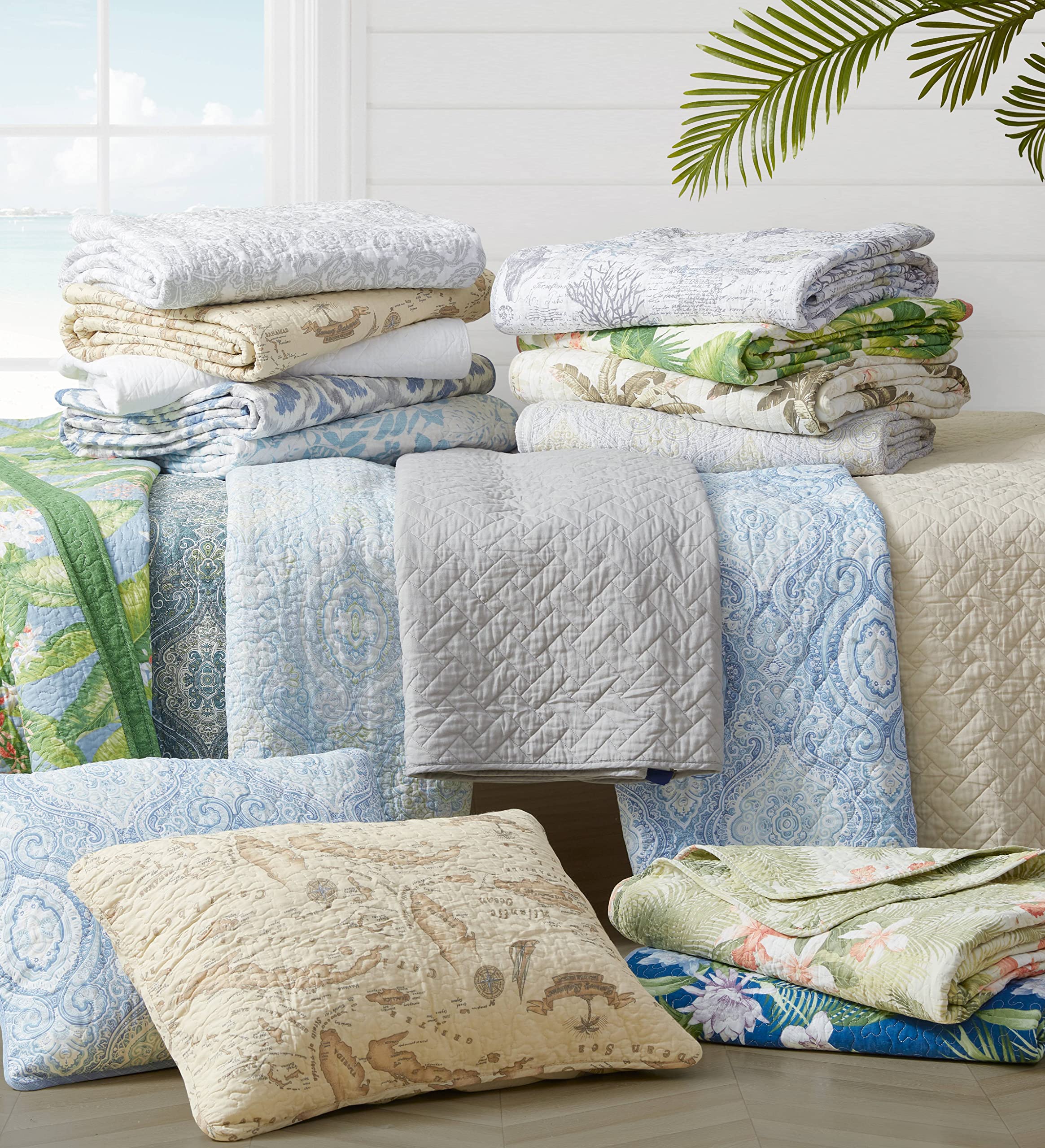 Tommy Bahama Reversible Queen Quilt Set - 100% Cotton Beach Themed Bedding with Matching Shams, All-Season Comfort in Beach Bliss Grey | Perfect for Coastal Bedrooms, Guest Rooms & Vacation Homes