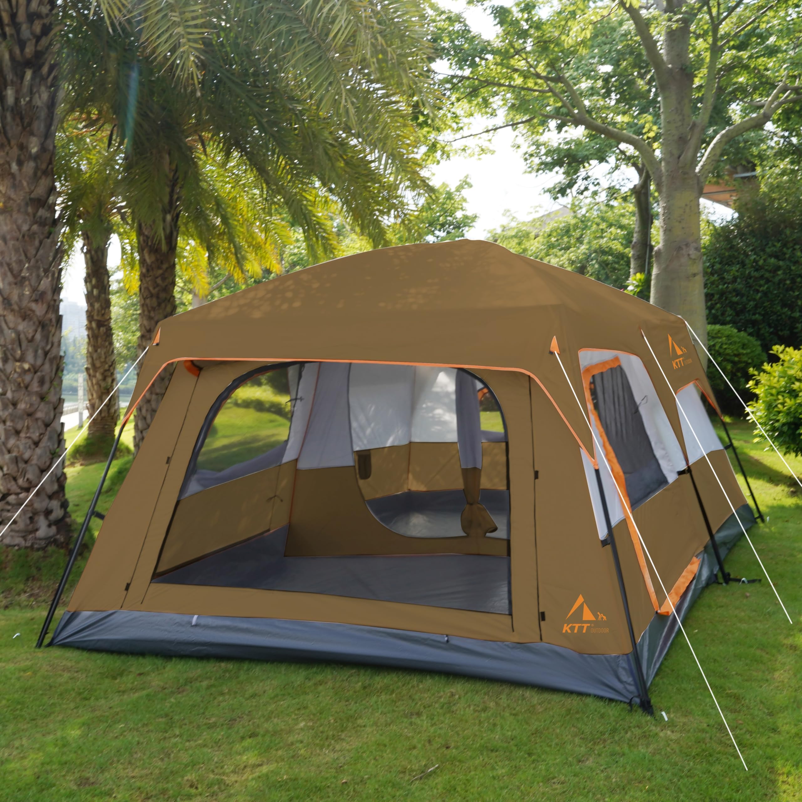 KTT Extra Large Family Cabin Tent for 10-14 People - 2 Rooms, 3 Doors & 3 Windows with Mesh, Waterproof Double Layer Straight Wall Design - Perfect for Camping, Picnics, Outdoor Adventures & Family Gatherings