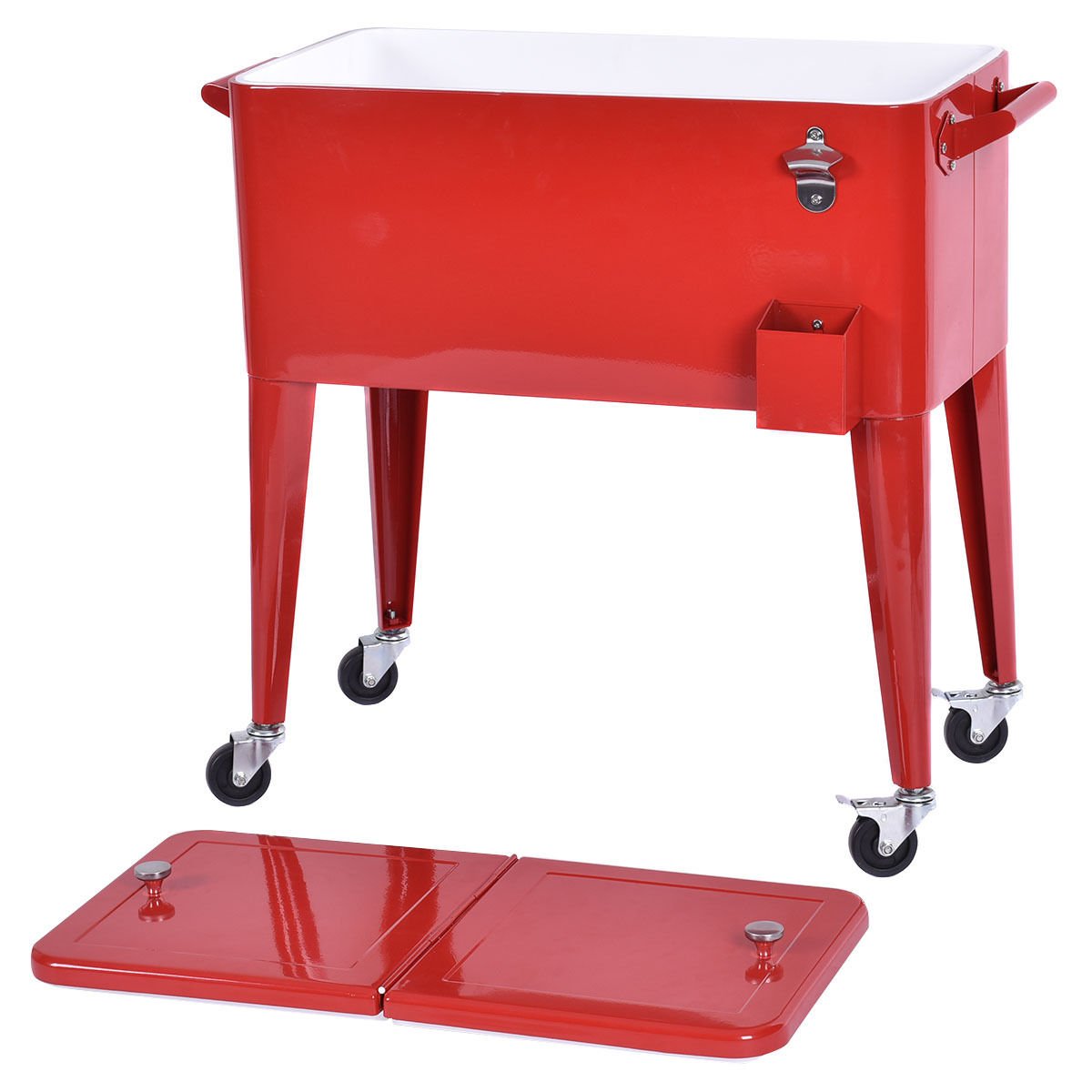 80 Quart Red Outdoor Patio Cooler Cart - Portable Ice Chest for Beer, Beverages & Party Drinks - Perfect for BBQs, Camping & Tailgating