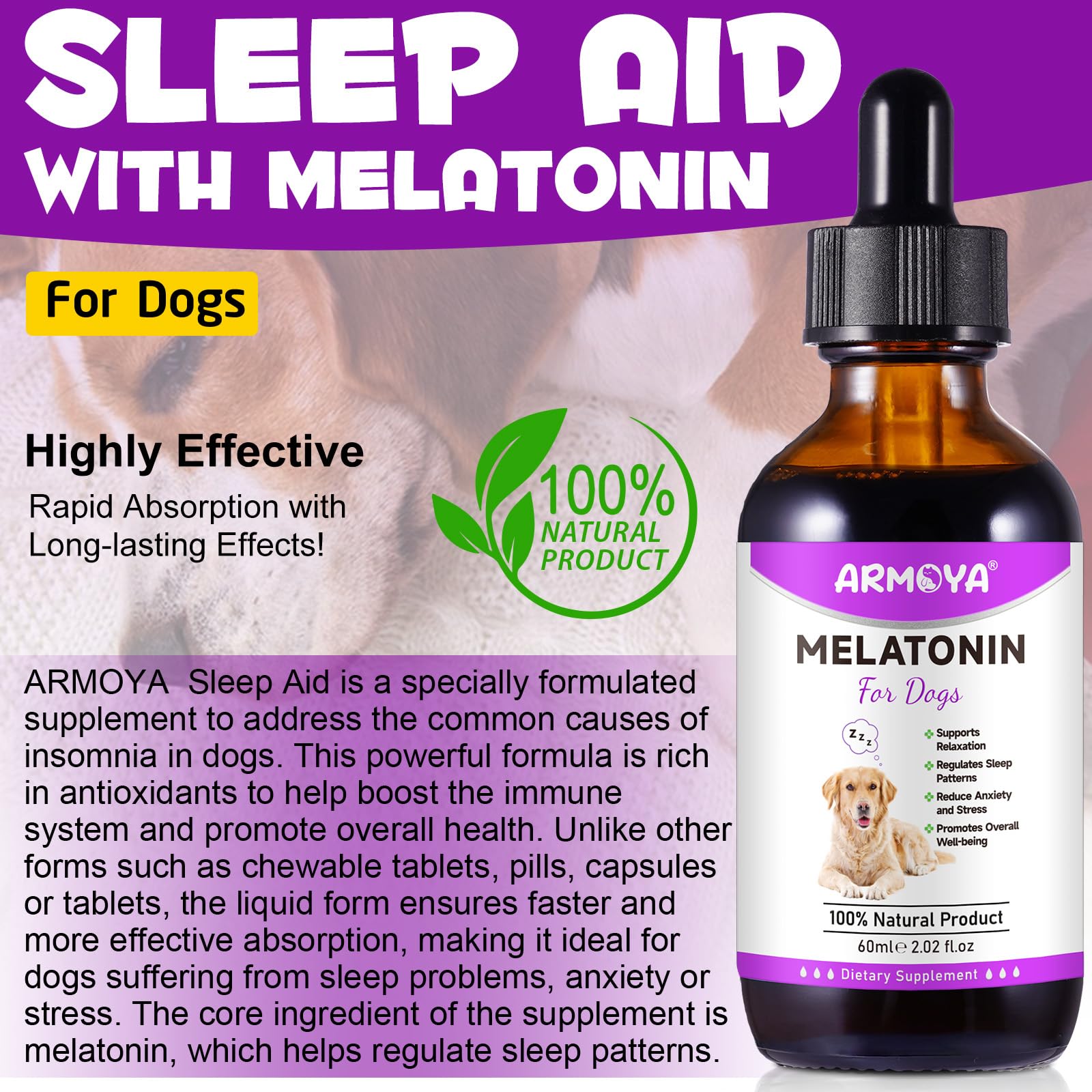 Melatonin for Dogs & Cats - Natural Anxiety & Stress Relief Supplement - Promotes Relaxation & Deep Sleep - Small & Large Pets - Calming Aid for Travel, Thunderstorms & Separation Anxiety