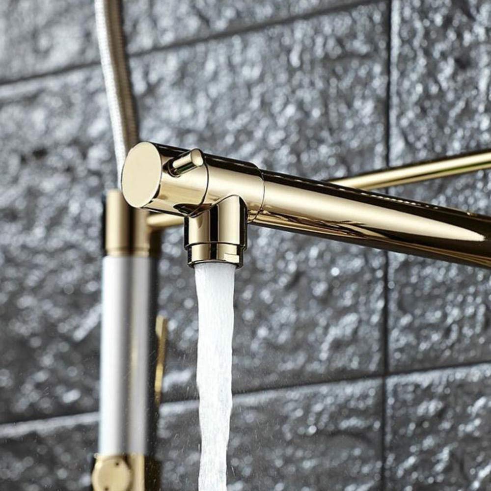 Premium Gold Kitchen Faucet with Hot & Cold Water - Rotating Double Outlet Brass Sink Tap, Single Hole Easy Installation - Perfect for Modern Kitchens, Restaurants & RV Use
