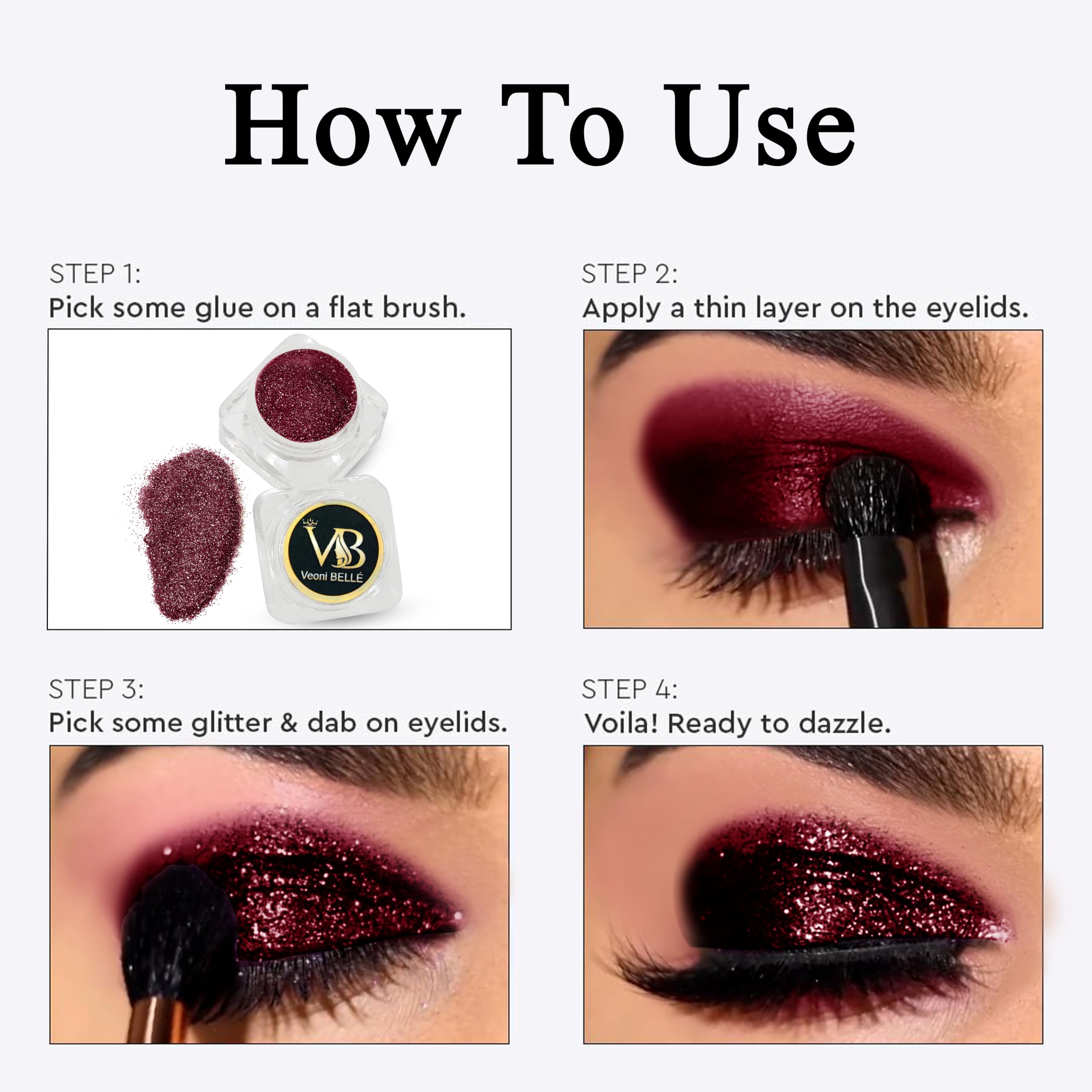 Veoni Belle HD Holographic Loose Glitter Eyeshadow - Ruby Red (5g) | Long-Lasting Eye Makeup for Parties, Halloween & Special Occasions
