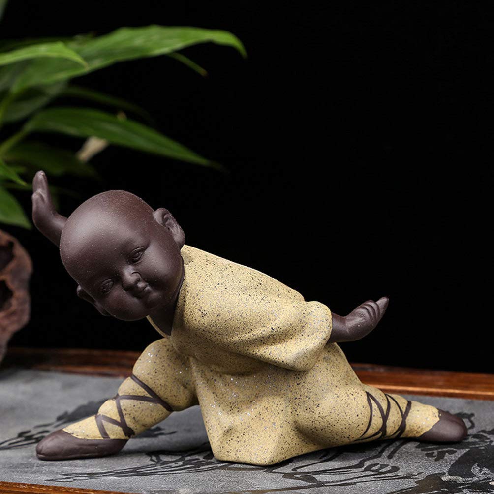 BESPORTBLE Cute Mini Buddha Statue - Little Monk Figurine, Yellow Kung Fu Monk Decor for Car Dashboard, Office Desk & Home Decor | Perfect Zen Meditation Gift, Feng Shui Ornament & Spiritual Desk Accessory