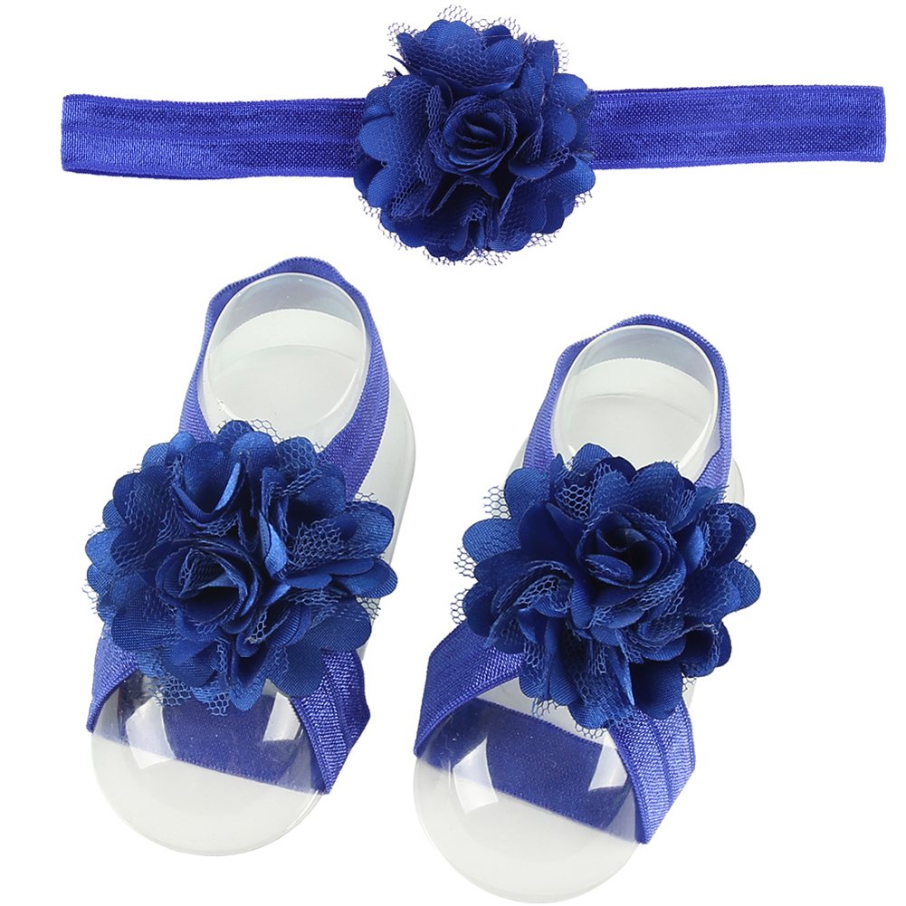 8 Pairs Satin Floral Headbands & Barefoot Sandals for Baby Girls - Soft Hair Accessories & Newborn Photography Props - Perfect for Birthday Parties, Photo Shoots & Special Occasions