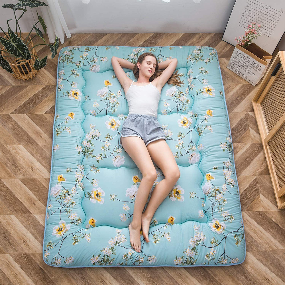 MAXYOYO Floor Mattress - Japanese Futon Mattress with Floral Print | Comfortable Sleeping Pad for Guest Beds, Camping & Home Yoga