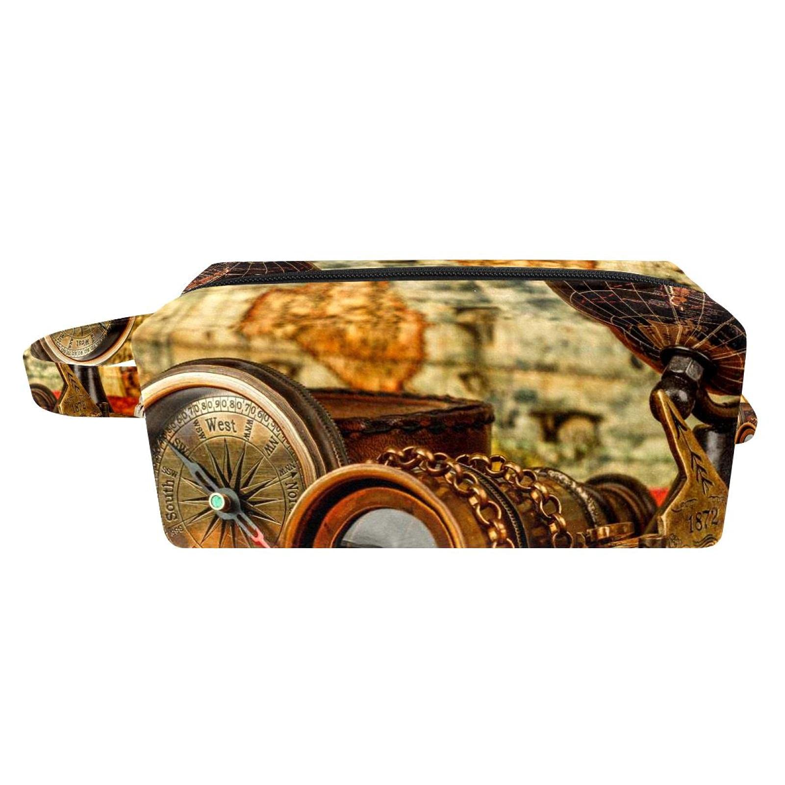Vintage Globe Compass Cosmetic Bag for Women - Large Waterproof Travel Makeup Organizer with Multiple Pockets | Perfect for Travel, Gym, and Daily Use