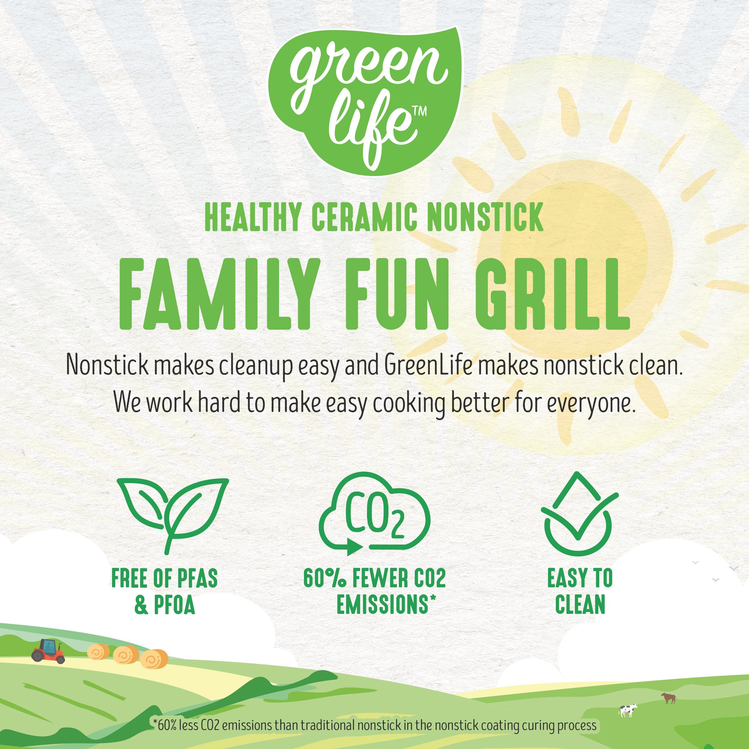 GreenLife Raclette Indoor Tabletop Grill - Healthy Ceramic Nonstick 2-in-1 Grill & Griddle with 8 Square Pans, Adjustable Temp Control & Indicator Light | PFAS-Free Black Electric Grill for Family Gatherings, Dinner Parties & Cozy Nights