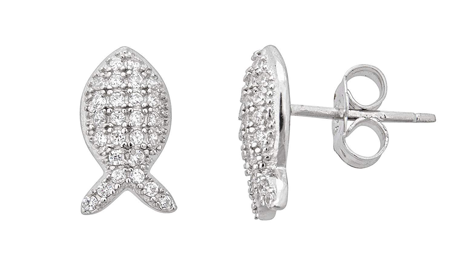 Rhodium Plated Sterling Silver Fish Stud Earrings for Women - Elegant Jewelry Gift for Birthday, Party & Everyday Wear