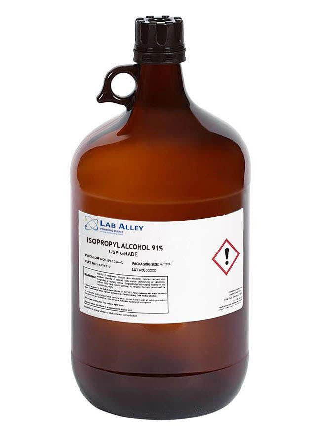 91% Isopropyl Alcohol USP Grade - Kosher & Halal Certified, GMO Free - 16 Liters (4 x 4L Bottles) - First Aid, Cleaning, Disinfecting & Electronics Maintenance