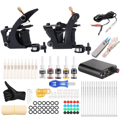 17 PCS Professional Tattoo Kit with 2 Tattoo Machines, 5 Ink Colors & 20 Needles - Complete Starter Set for Beginners & Artists - Perfect for Home & Studio Tattooing