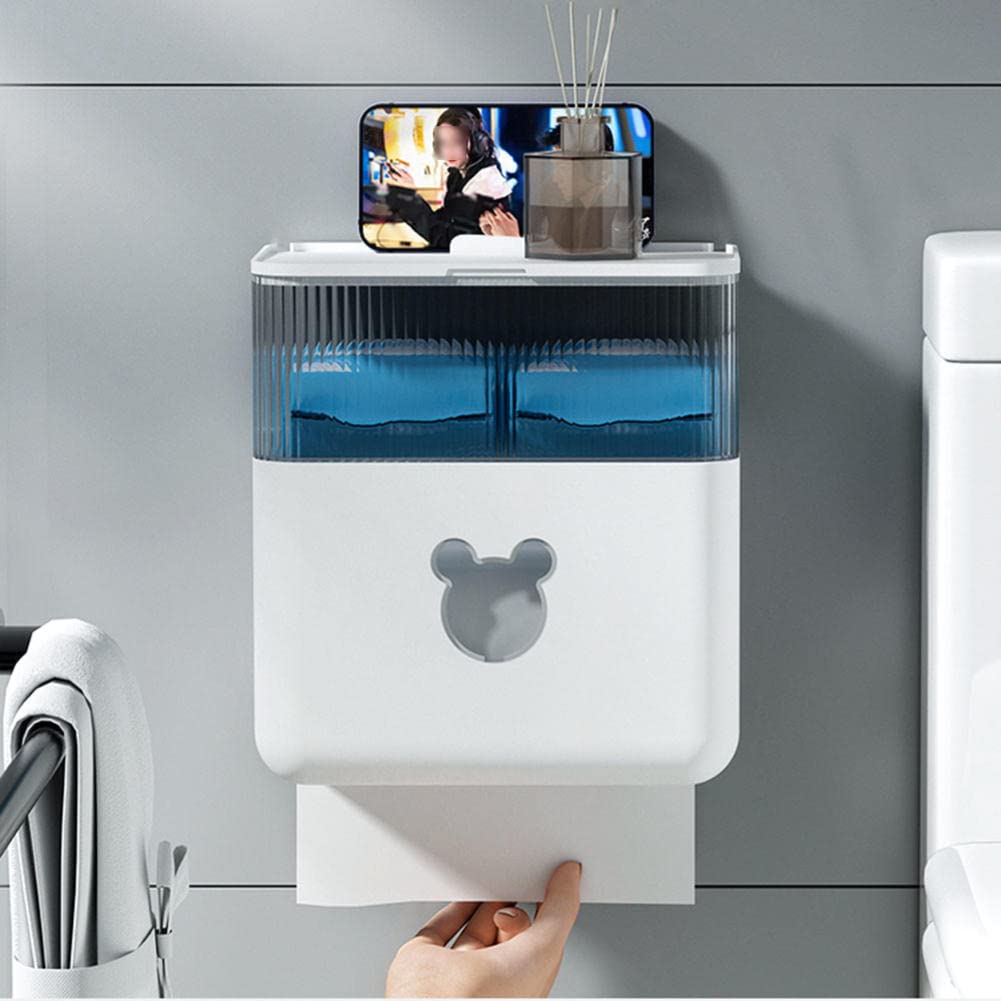 Large Capacity Wall-Mounted Tissue Box Holder with Storage - Waterproof Self-Adhesive Bathroom Kitchen Toilet Paper Dispenser - Perfect for Small Spaces, RVs, and Office Use