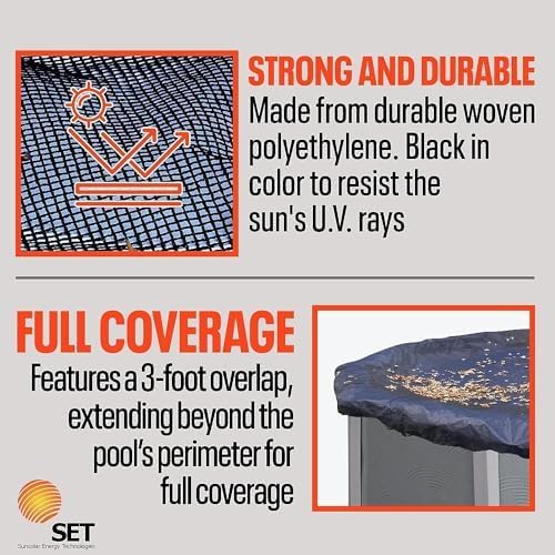 SunSolar 18x34 Ft Oval Above Ground Pool Leaf Net Cover with Winch & Cable Closure - Durable Swimming Pool Protection for Fall & Winter Season - Easy Installation & Secure Fit