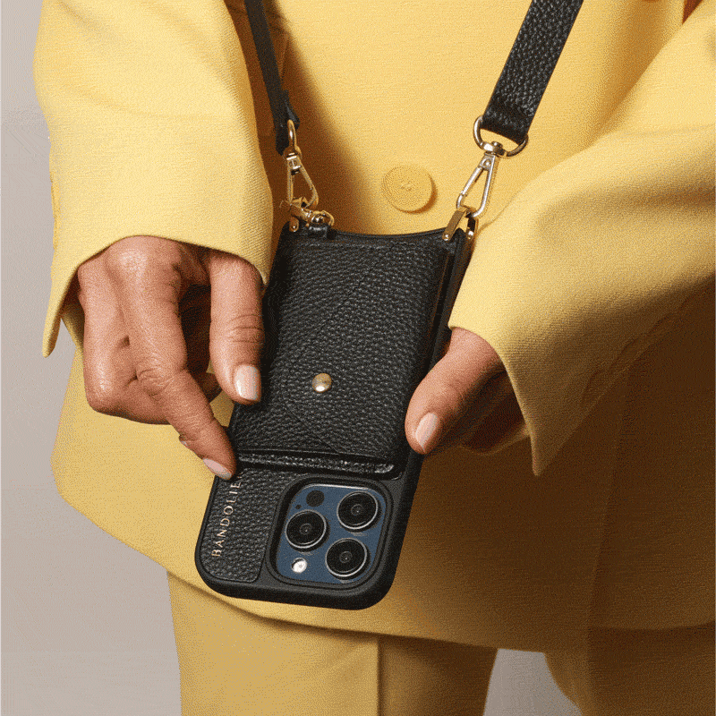 Remi Magnetic Wallet Crossbody Phone Case for iPhone & Android - Slim RFID Blocking Card Holder with Wrist Strap (Black/Gold) - Perfect for Travel, Shopping & Everyday Use