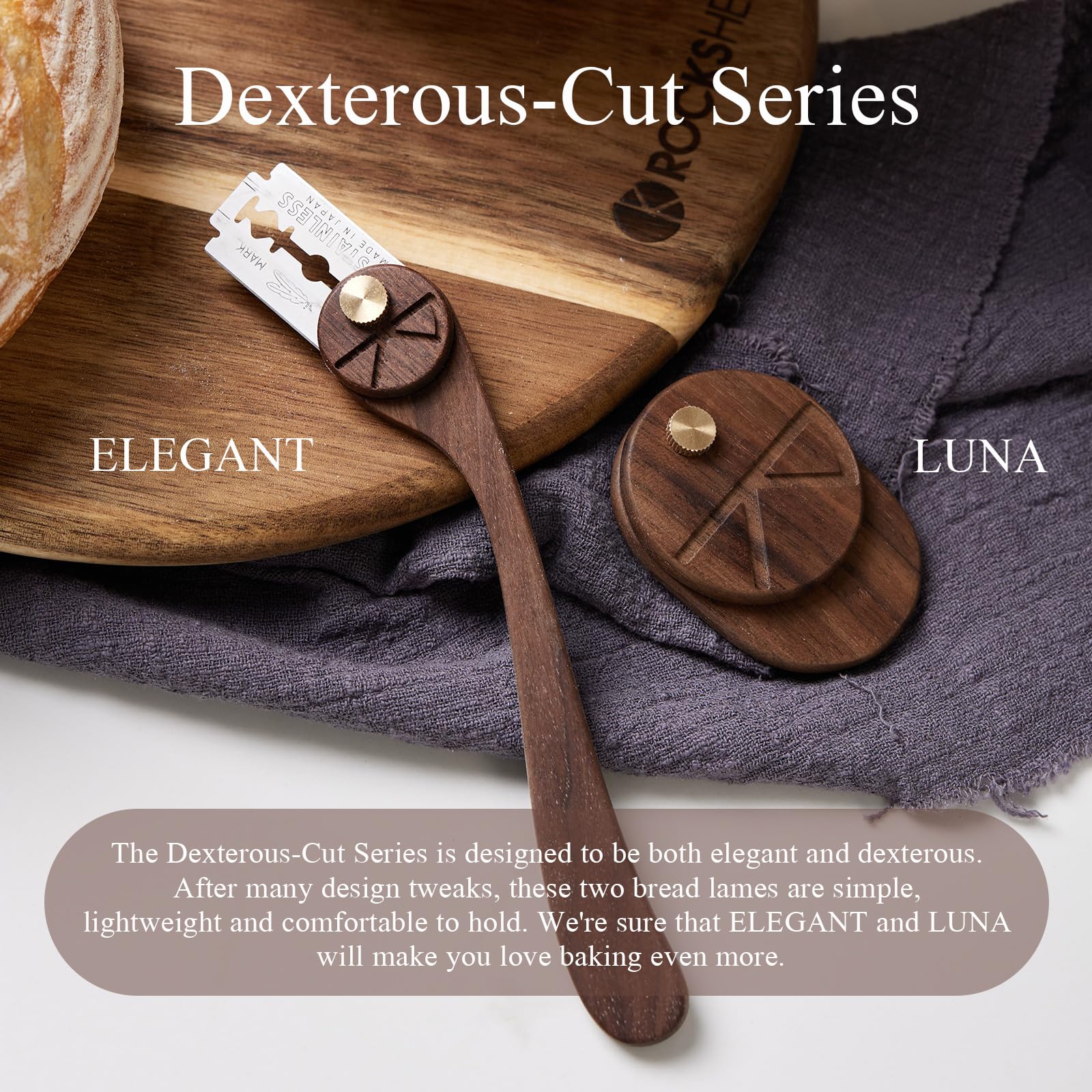 Premium Bread Lame Set with Blade Cover - 2 Stainless Steel Scoring Knives & 5 Feather Blades - Professional Dough Scoring Tool for Artisan Bread Baking, Sourdough & Baguettes - Perfect for Home Bakers & Professional Chefs (LUNA & ELEGANT Series) - Ideal for Creating Beautiful Patterns on Homemade Breads, Sourdough Loaves, and Artisan Bakery Products