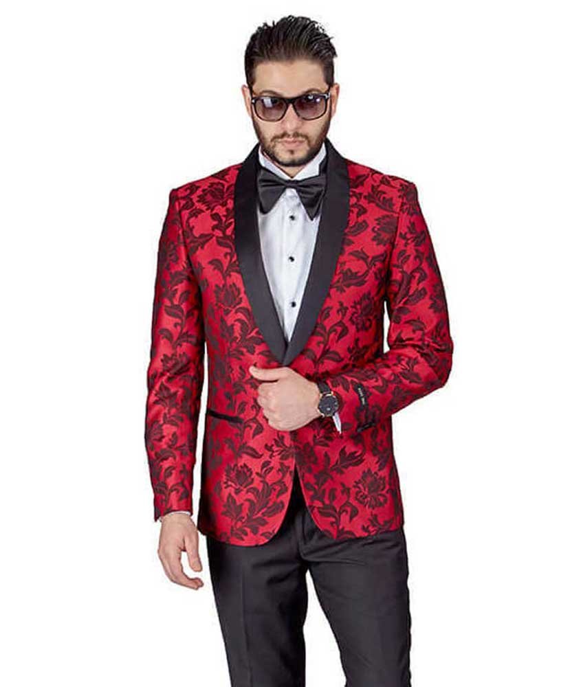 AZAR MAN Slim Fit 1 Button Shawl Lapel Black Satin Collar Floral Tuxedo Dinner Jacket Blazer for Men | Formal Wedding, Prom, Evening Party & Special Occasions