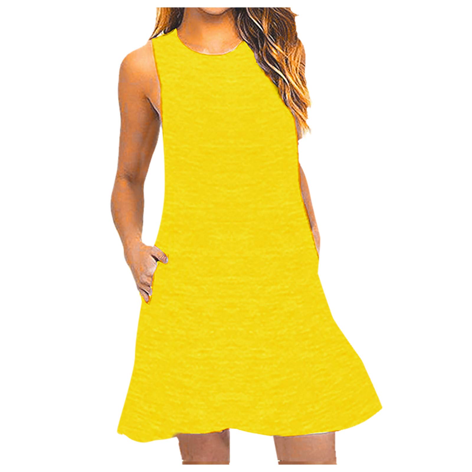 Women's Summer Sleeveless A-Line Beach Sundress - Casual Loose Tank Dress with Pockets | Perfect for Vacation, Beach Outings & Everyday Wear
