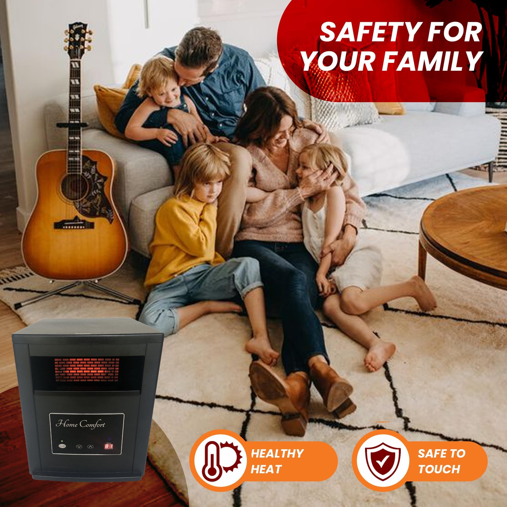 1500W Infrared Space Heater with Thermostat & Remote - Energy Efficient Portable Heater for Bedroom, Living Room & Large Areas - Year-Round Indoor Heating Solution - Perfect for Winter Nights & Office Use - Black