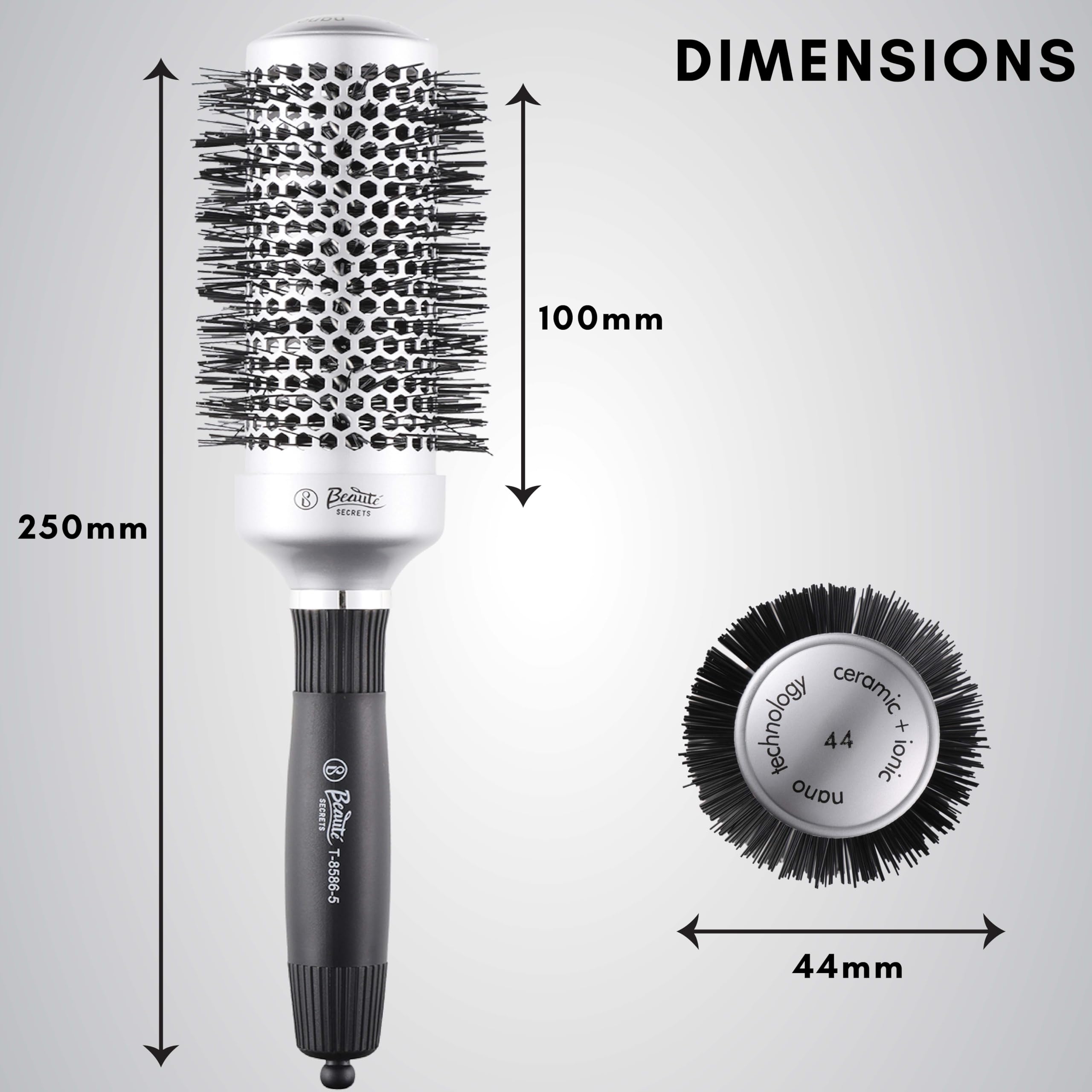 Beauté Secrets Round Hair Brush for Voluminous Curls - 2.5 Inch Hot Air Styling Brush with 1.5 Inch Barrel & Roller Comb - 44mm Hair Roller for Instant Volume & Heat Protection - Perfect for Salon-Quality Styling at Home or Travel