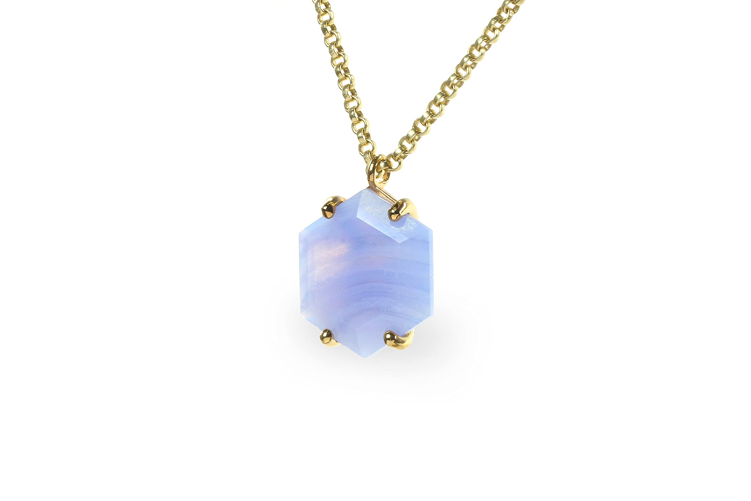 Blue Lace Agate Necklace - 14K Gold Vermeil Statement Necklace for Women - Handmade Gemstone Jewelry - Perfect for Bridal, Fashion & Gifts | Elegant Everyday Wear & Special Occasions