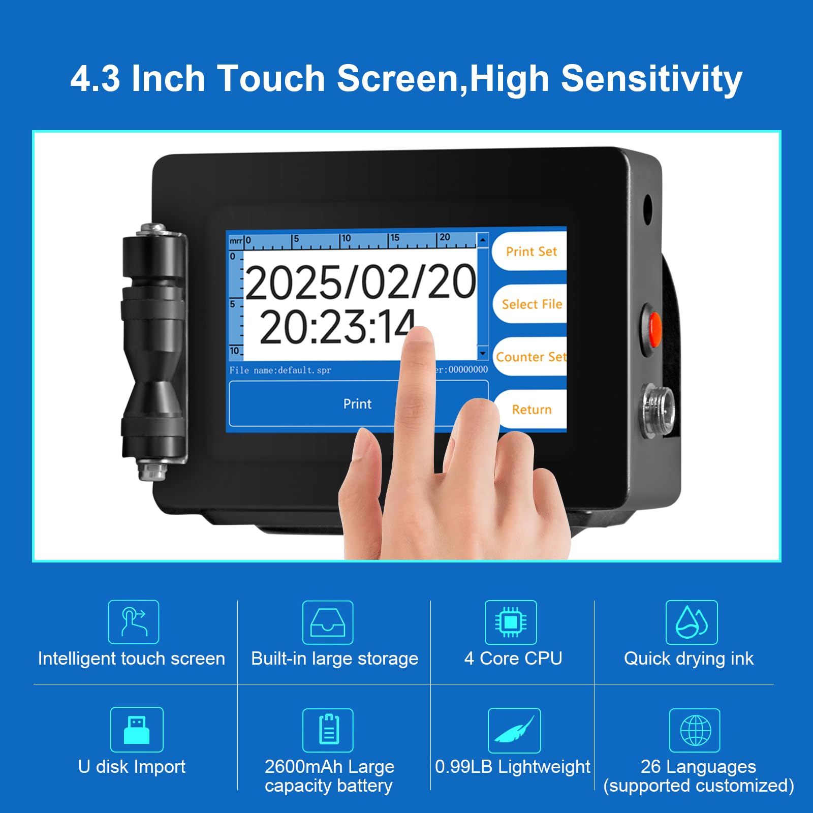 PEKOKO LB100 Smart Portable Handheld Inkjet Printer - Date/Batch Coding Machine for Wood, Acrylic, Metal & More | Touch Screen Adhesive Label Printer for Bottles, Cartons, Glass & Plastic | Ideal for Packaging, Inventory & Product Labeling