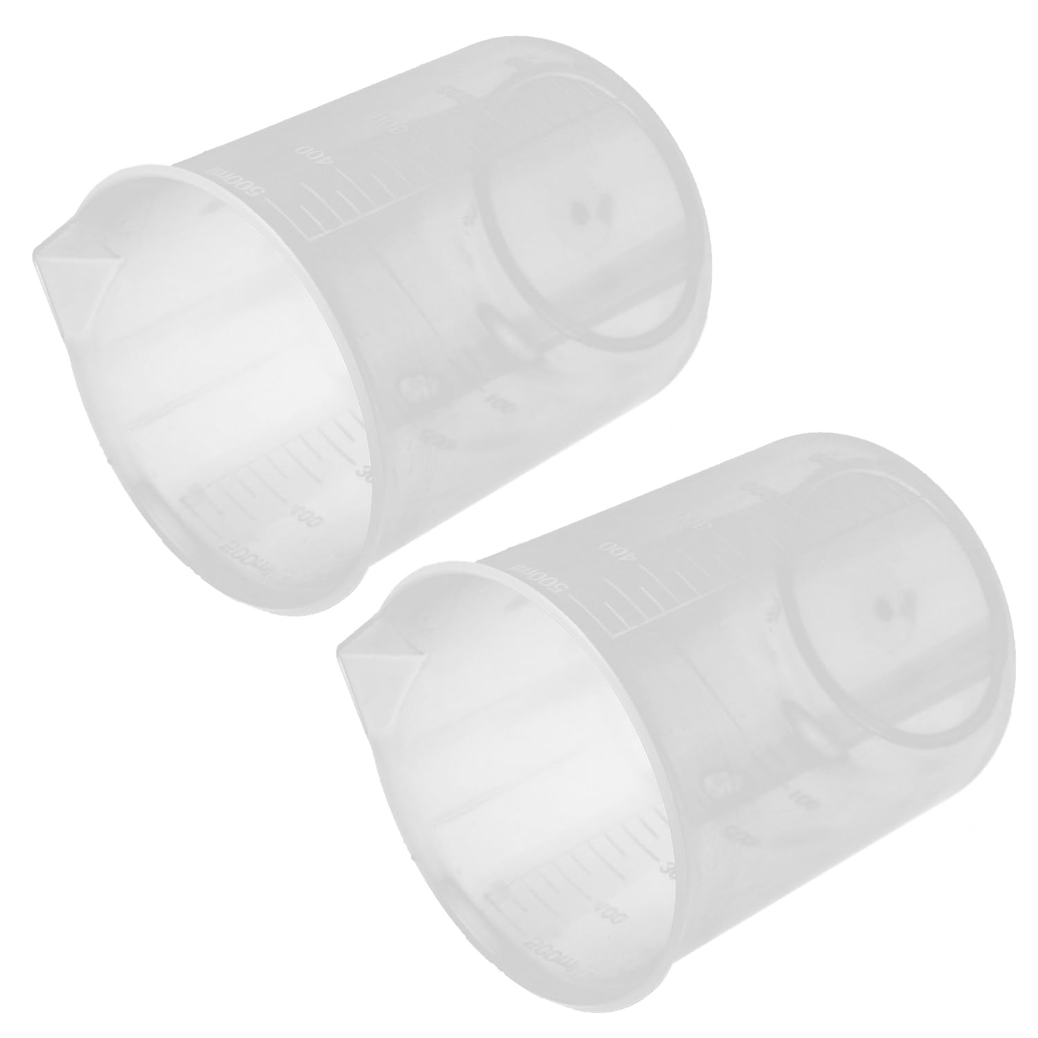 Bettomshin 2-Pack 500mL Resin Mixing Cups - PP Plastic Graduated Beakers with Measurement Marks, Clear Liquid Measuring Cups for Epoxy Resin, Paint, Glue, Kitchen & Lab Use - Perfect for DIY Crafts, Baking, and Science Experiments