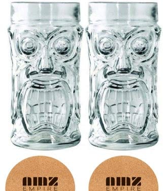 Screaming Tiki Glasses 16 oz - 2 Piece Modern Bar Party Set with Picks - Tropical Themed Cocktail Glasses for Margaritas, Pina Coladas & Summer Drinks - Perfect for Luau, Beach Parties & Themed Events