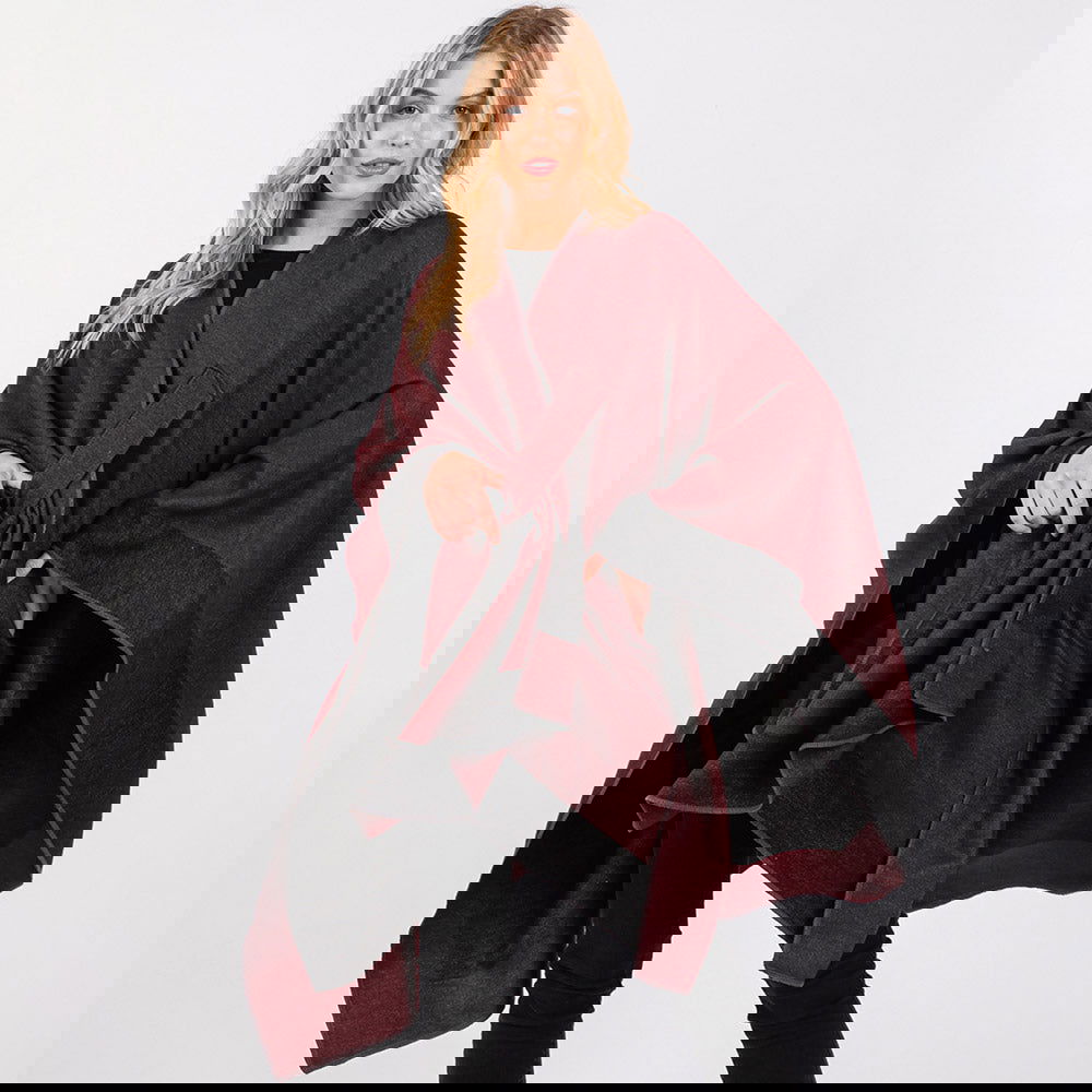 Burgundy Two Tone Pull Through Shawl Ruana Poncho - Stylish Women's Wrap for Fall & Winter - Perfect for Office, Parties & Casual Outings