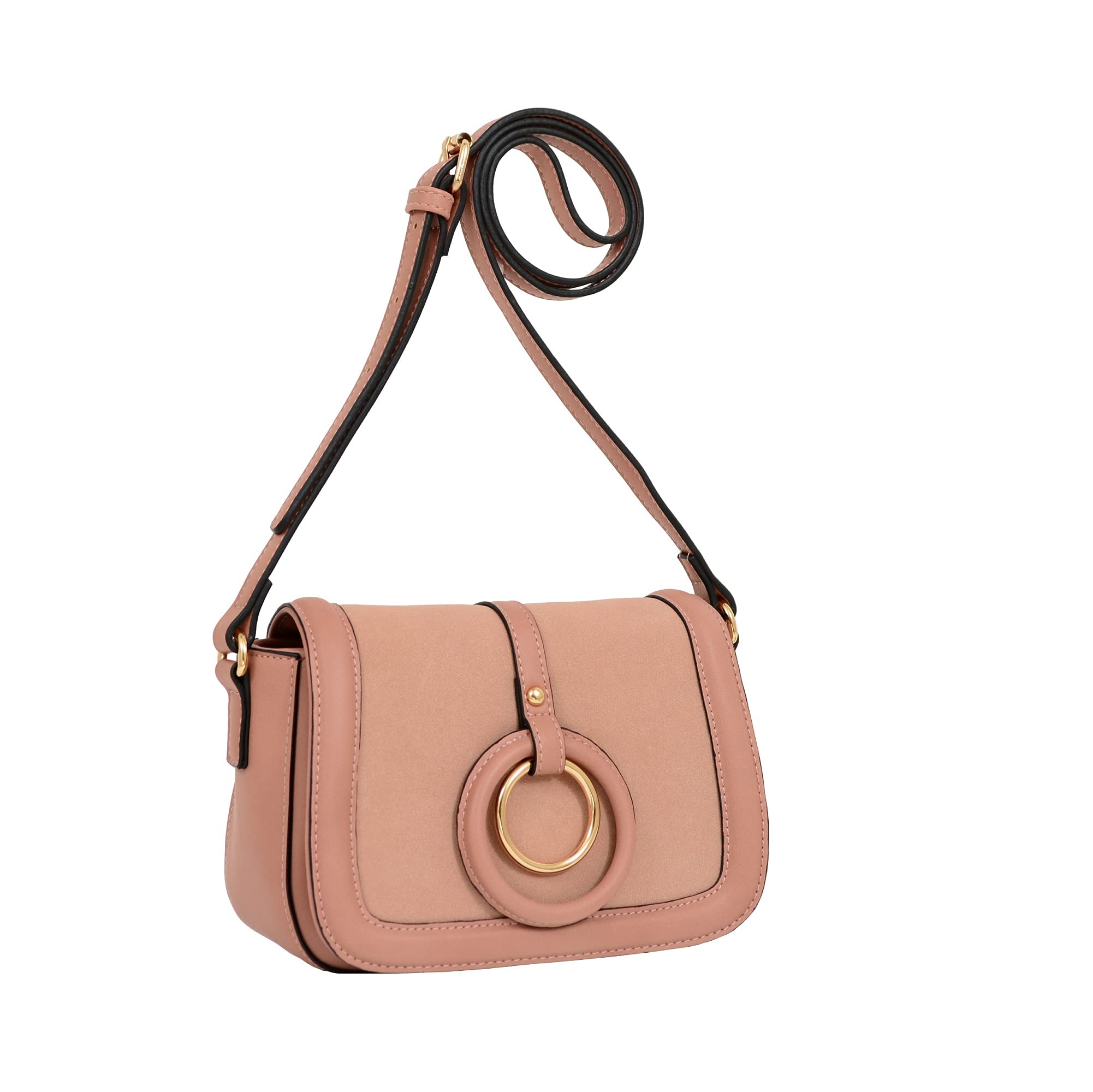 Mellow World Women's Two-Tone Leather Messenger Bag with Circular Pendant - Stylish Crossbody Shoulder Purse for Work, Travel & Everyday Use