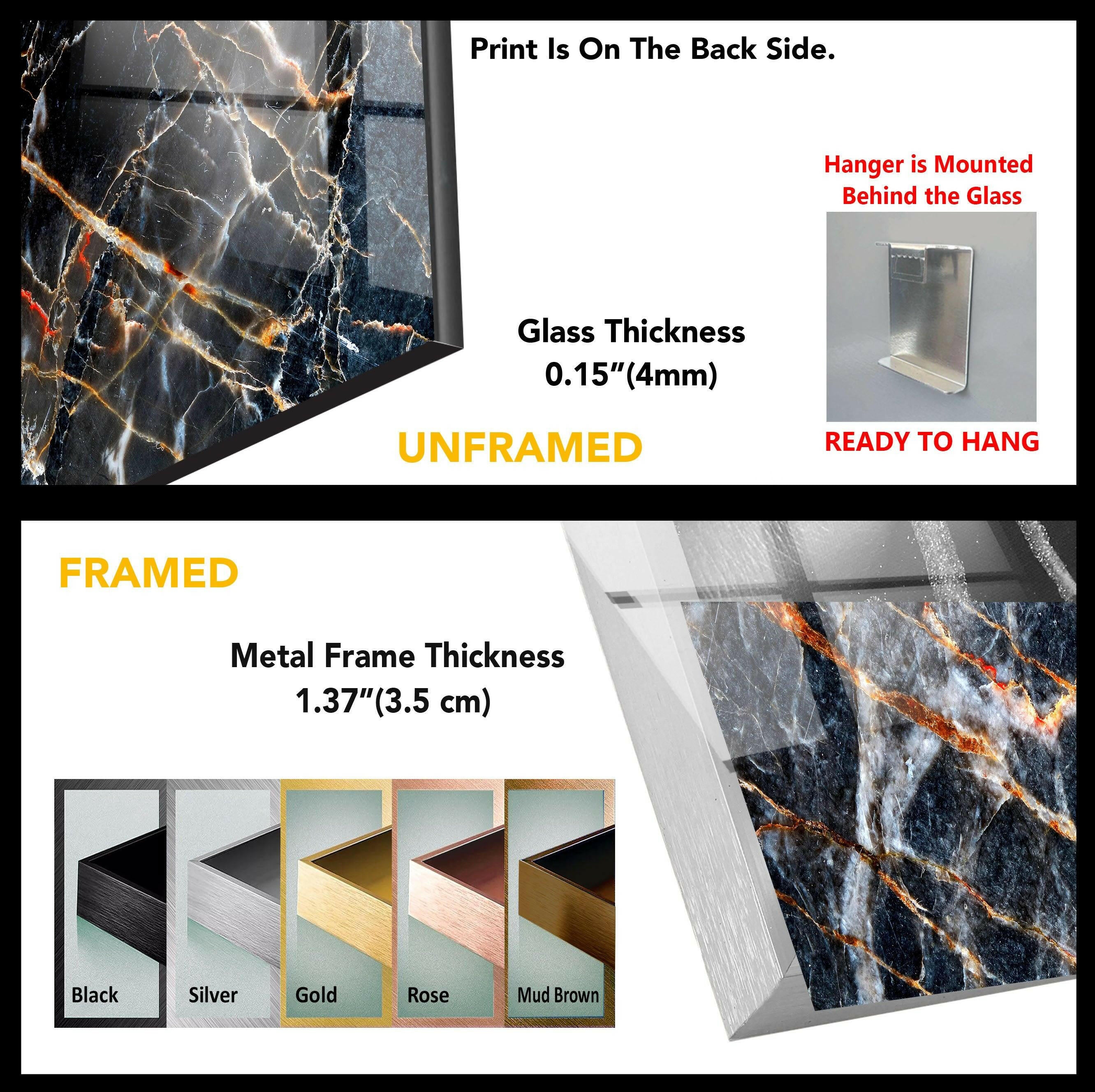 Modern Black Abstract Marble Glass Wall Art Decor - Elegant Home & Office Wall Decor for Living Room, Bedroom, Dining Area