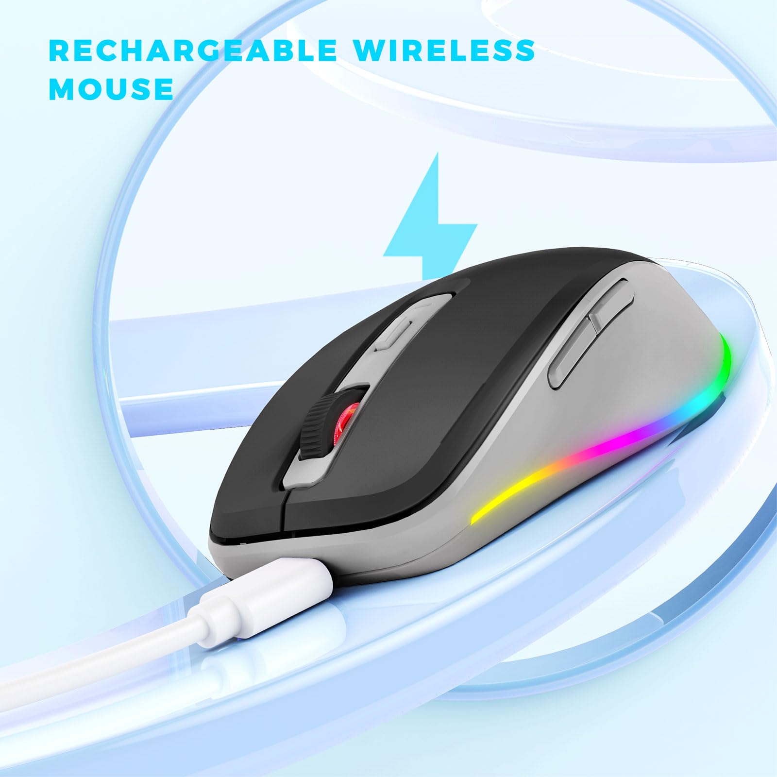 PEIOUS Wireless Mouse Jiggler - Undetectable Random Movement USB Mouse with Built-in Mover, Rechargeable Silent Mouse for Laptop/PC to Keep Computer Awake (Black & Grey) - Perfect for Remote Work, Online Meetings & Preventing Screen Lock