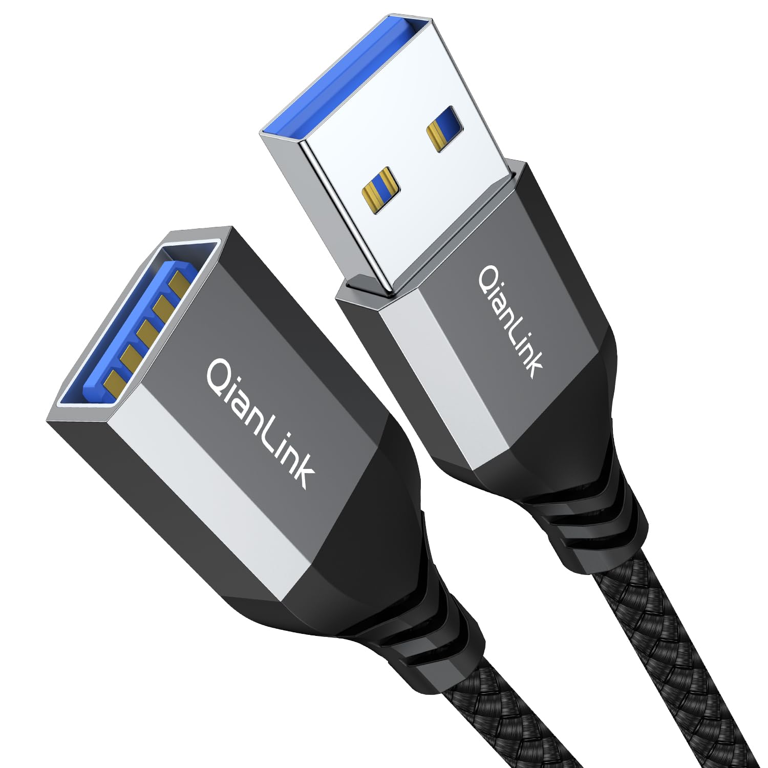 USB 3.0 Extension Cable 3.3FT - Nylon Braided High-Speed Data Sync & Charging Cord - Compatible with Webcam, Camera, Phone, Hub, Mouse, Keyboard, Printer, Hard Drive, Headset - Gray - Perfect for Home Office, Gaming Setup & Remote Work Accessories