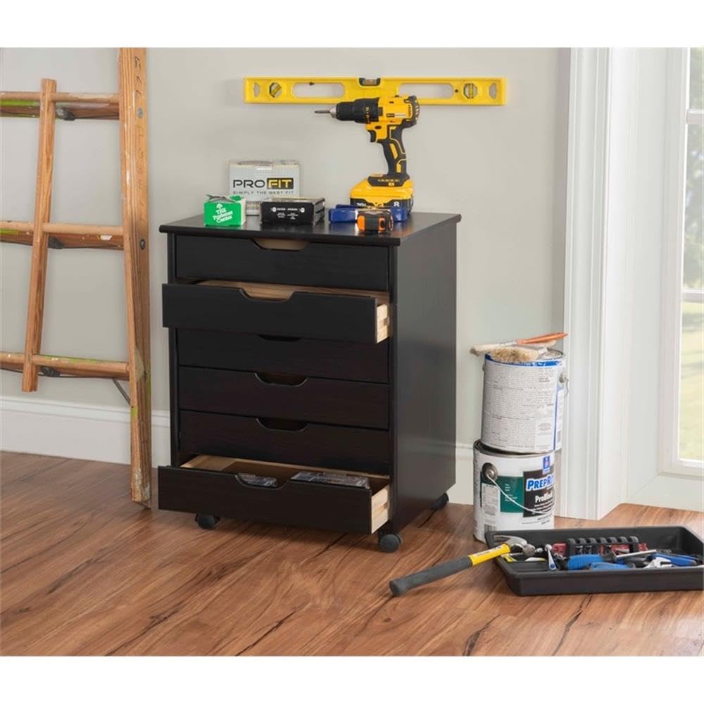 Black 6-Drawer Wooden Rolling Storage Cart with Wheels - Organizer for Bedroom, Closet, Office & Kitchen - Mobile Storage Solution for Home & Office