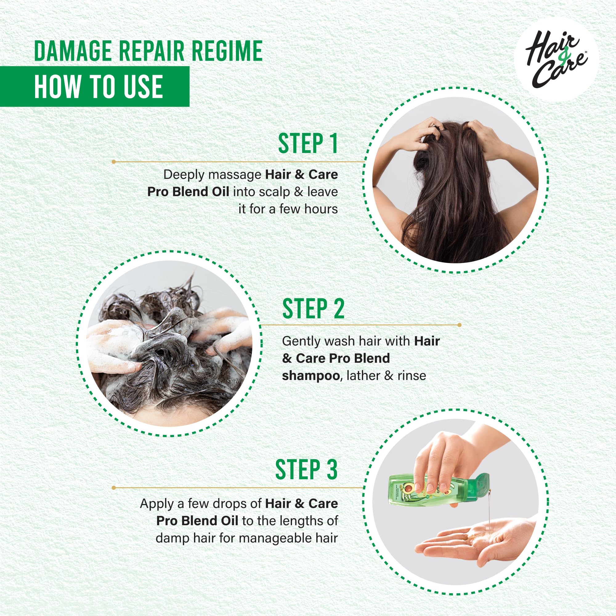 Hair & Care Pro Blend Damage Repair Shampoo + Oil Combo (300ml+300ml) with Avocado, Aloe Vera & Olive Oil - Deep Nourishing Treatment for Dry, Damaged Hair - Perfect for Daily Hair Care & Salon-Quality Results at Home