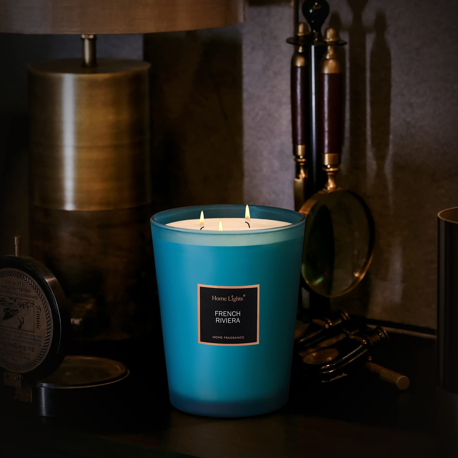 HomeLights Scented Candles - 33.3oz Large Jar Aromatherapy Soy Candle with 3 Cotton Wicks | 130-Hour Burn Time | French Riviera Fragrance | Home Decor & Relaxation Gift for Spa, Bedroom & Living Room
