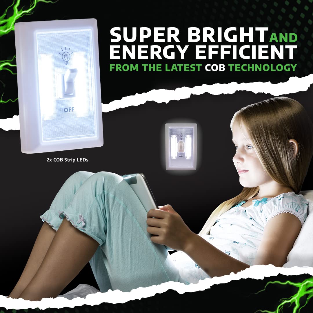 LitezAll COB LED Light Switch Night Light - 200 Lumen Wireless Wall Switch Light with Battery, 12 Pack (Batteries Included) - Perfect for Bedroom, Hallway, Staircase & Bathroom Night Lighting