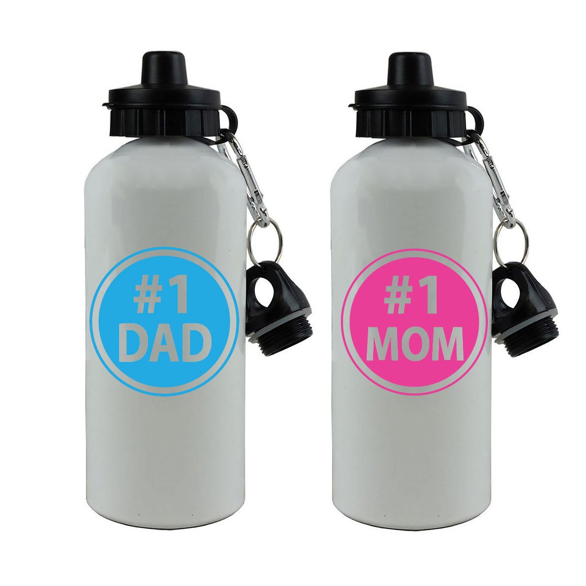 #1 Dad & Mom 20-Oz 600ML White Aluminum Water Bottle Set - Custom Gifts for New Parents - Perfect for Baby Showers, Father's Day & Mother's Day Gifts