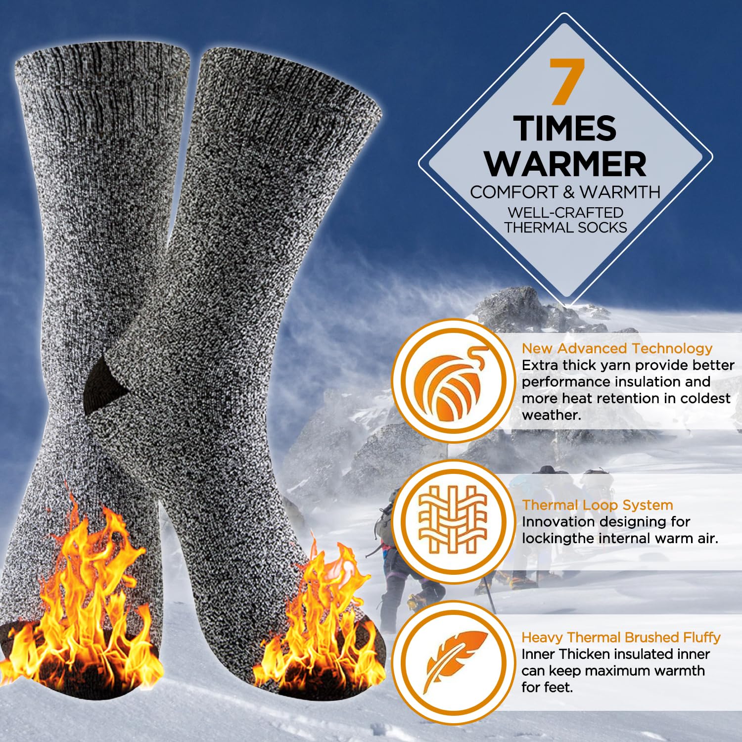TSSPLUS Men's Thermal Winter Work Boot Socks - Heavy Duty Cotton Crew Socks for Cold Weather, US Size 9-13 - Ideal for Construction, Hiking & Outdoor Activities
