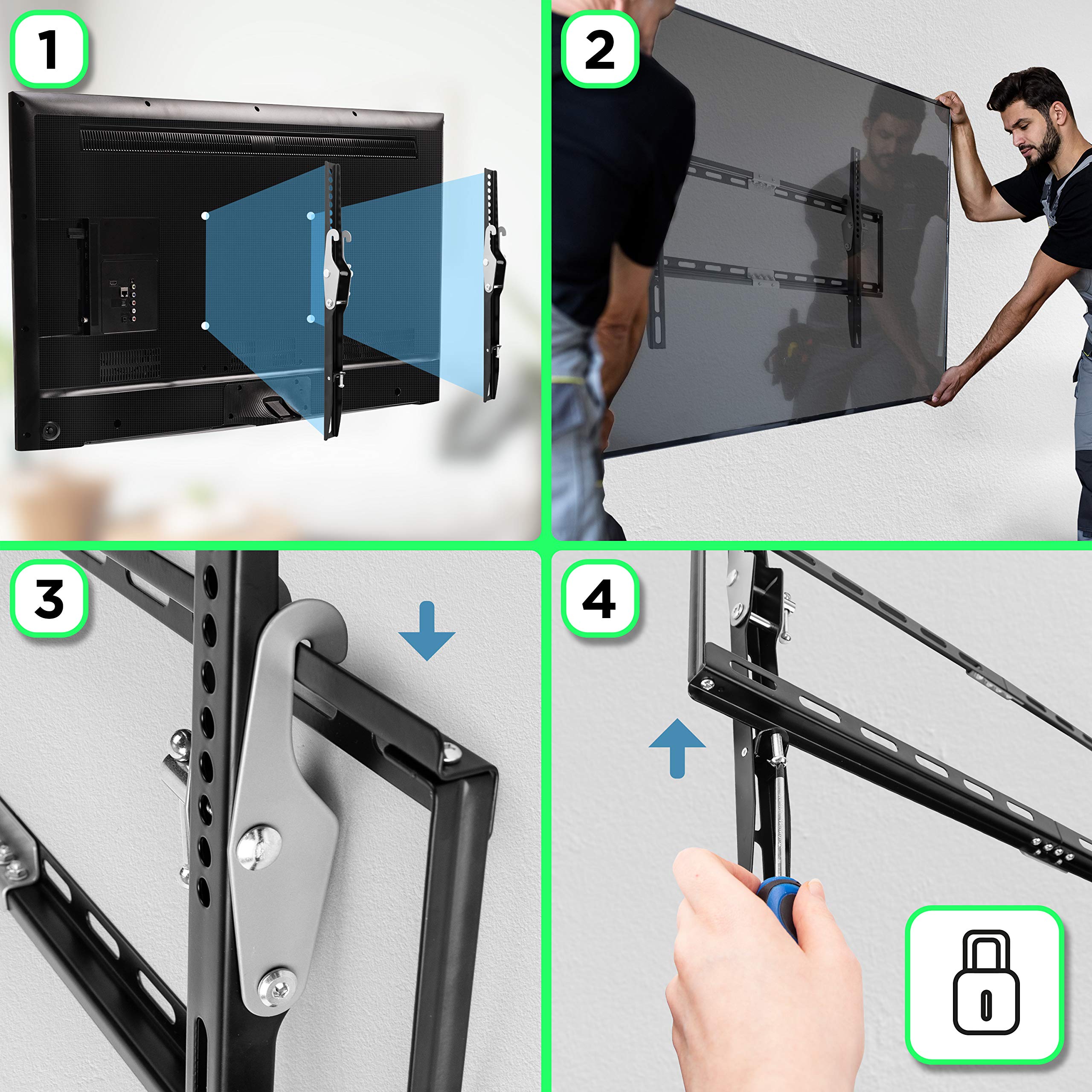 Duronic TVB777 Heavy Duty Adjustable TV Wall Mount Bracket for 33-60 Inch Screens | Universal VESA 200x400x600 | Tilt Down Design for Wide Flat Screen TVs | Perfect for Living Room, Bedroom & Home Theater Setup