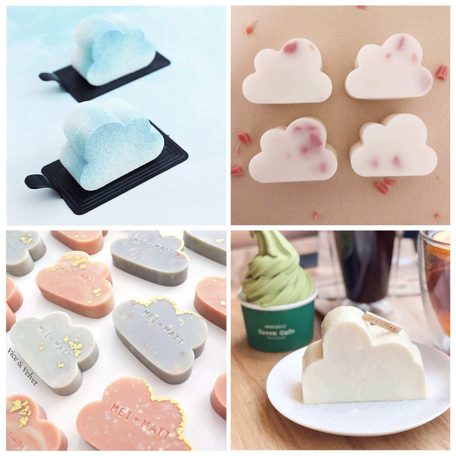 2 Pack Silicone Cloud Cupcake Pans - Non-Stick Mousse Cake Molds for Baking, Jello, Soap, Wax, Bath Bombs & DIY Crafts - Perfect for Birthday Parties, Home Baking and Gift Making