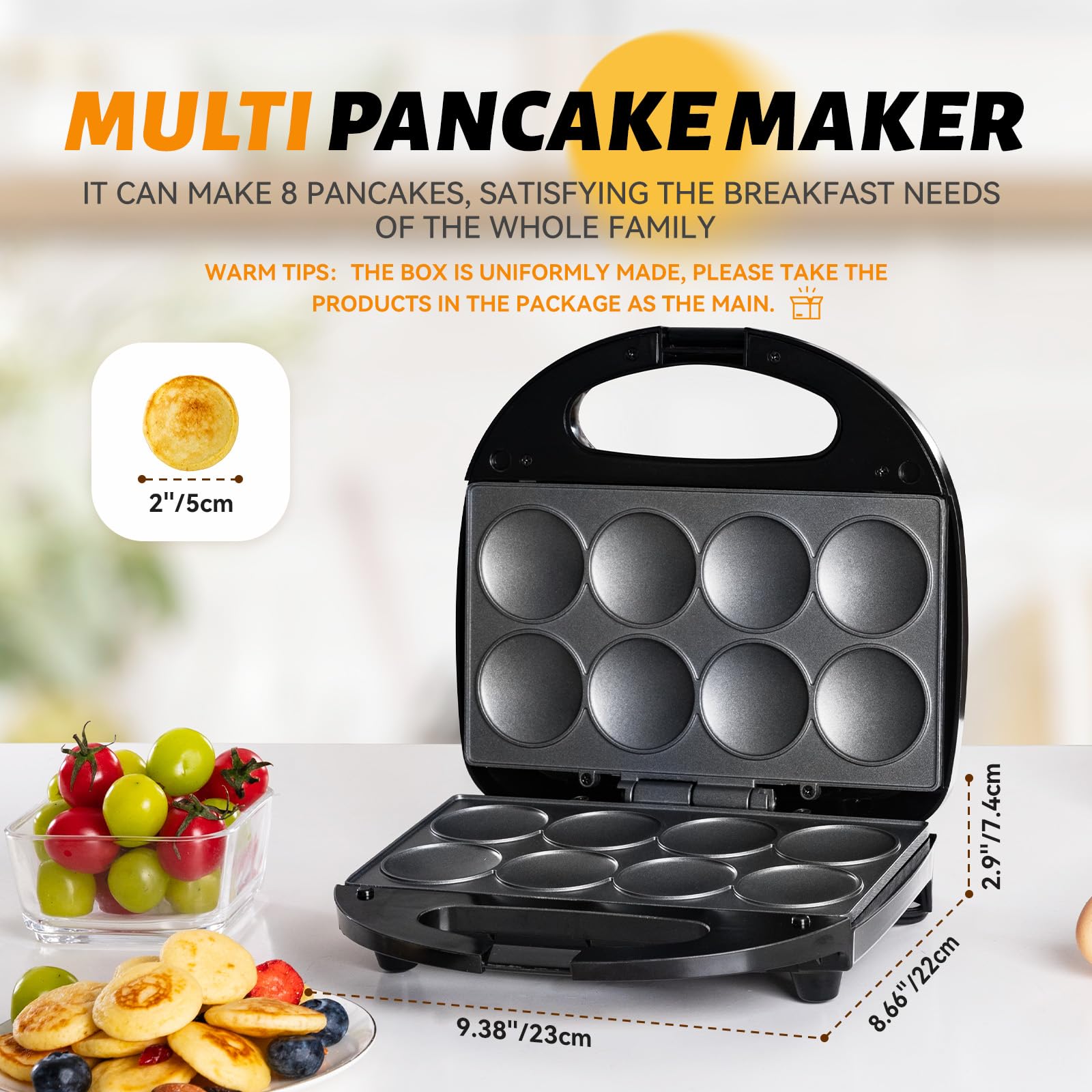 Mini Pancake Maker - Nonstick Electric for 8 Pancakes - Perfect for Breakfast & Snacks